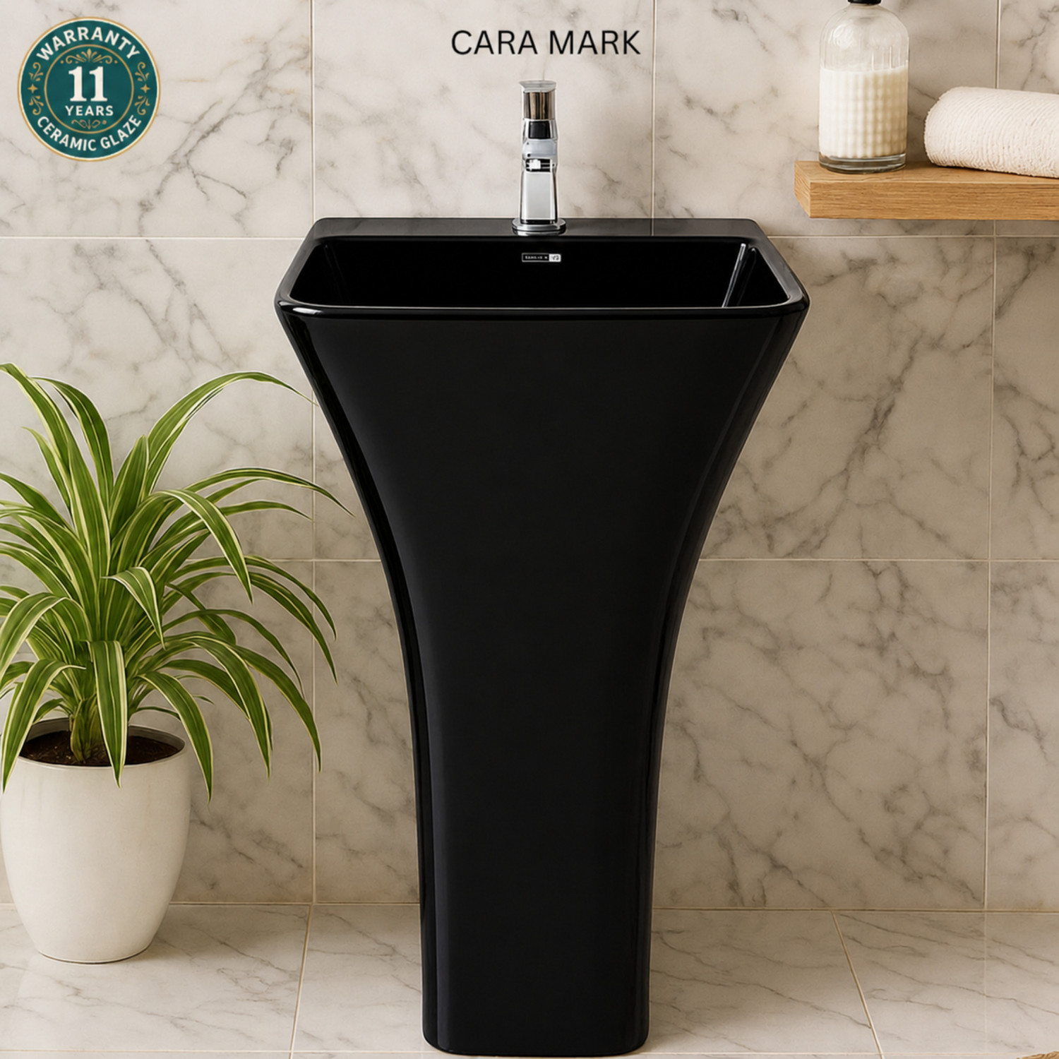 Image of CARA MARK |Handcrafted - Every Piece is Unique| Easy Clean | Ceramic | Hotel Style| NEW CONCEPT IN INDIA|DAMRU WASHBASIN| Pedestal Basin (BLACK AND MULTI COLOR SCRETCH PROOF ANTI BACTIREAL SURFACE)