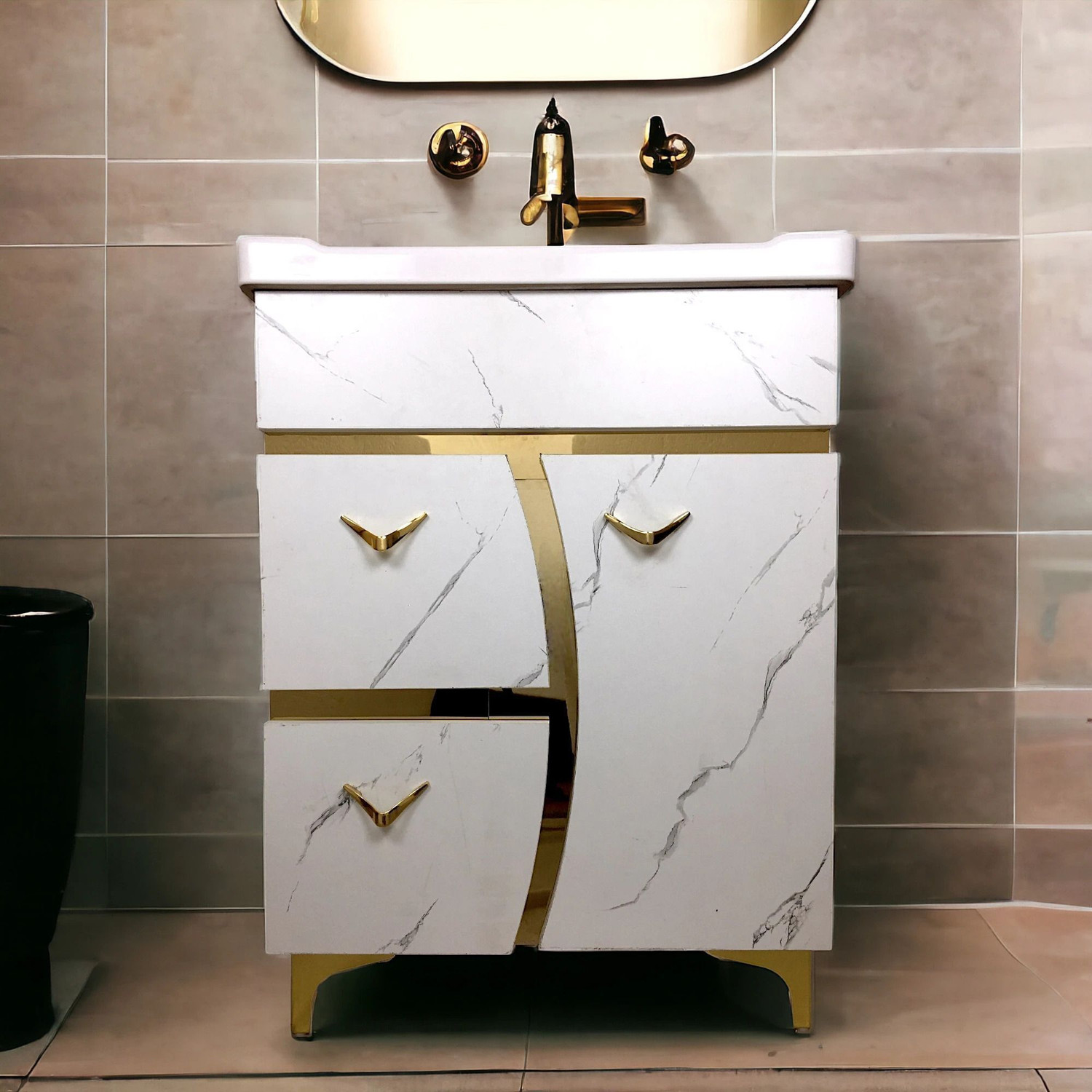 Image of CARA MARK |Handcrafted - Every Piece is Unique| Easy Clean | Ceramic | Hotel Style| NEW CONCEPT IN INDIA|DAMRU WASHBASIN| Pedestal Basin (BLACK AND MULTI COLOR SCRETCH PROOF ANTI BACTIREAL SURFACE)