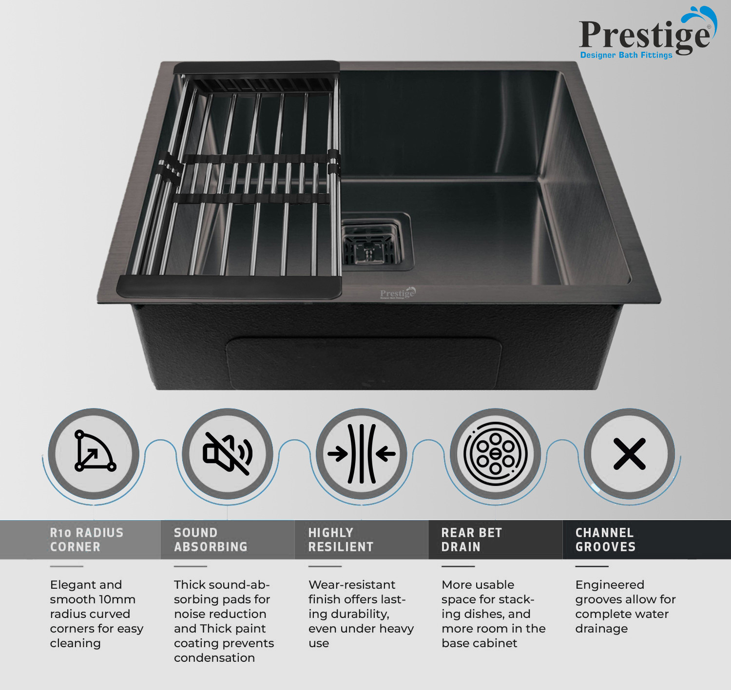 Image of Prestige (24 inchX18 inchX10 inch) Stainless steel 'Square Bowl' kitchen sink (Single Bowl) (Black) Vessel Sink (Black)