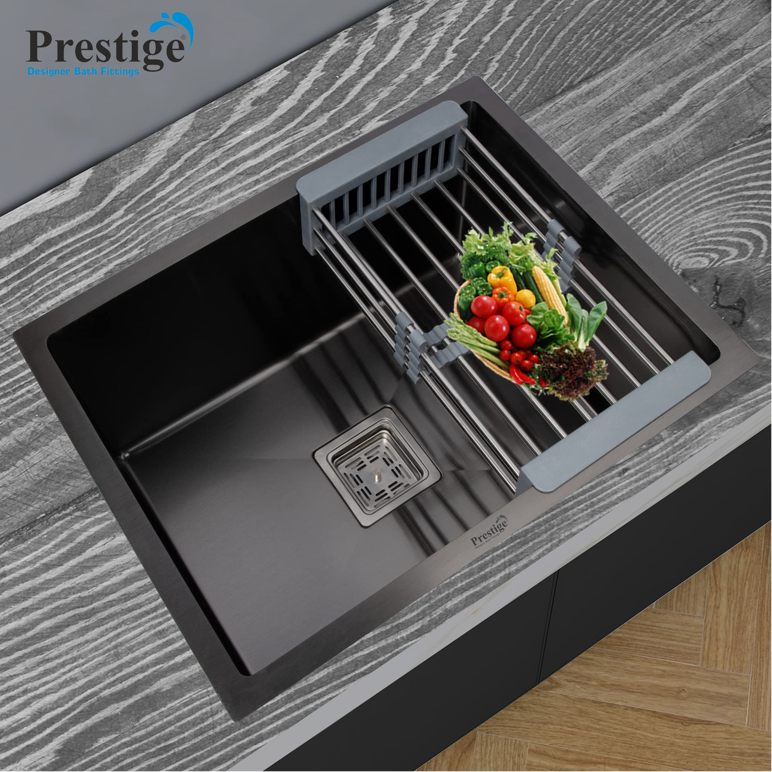 Image of Prestige (24 inchX18 inchX10 inch) Stainless steel 'Square Bowl' kitchen sink (Single Bowl) (Black) Vessel Sink (Black)