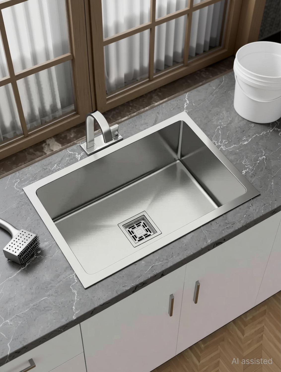 Image of HouseX Premium Single bowl sink 18 inchx16 inchx10 inch KS-109 Vessel Sink (Steel)