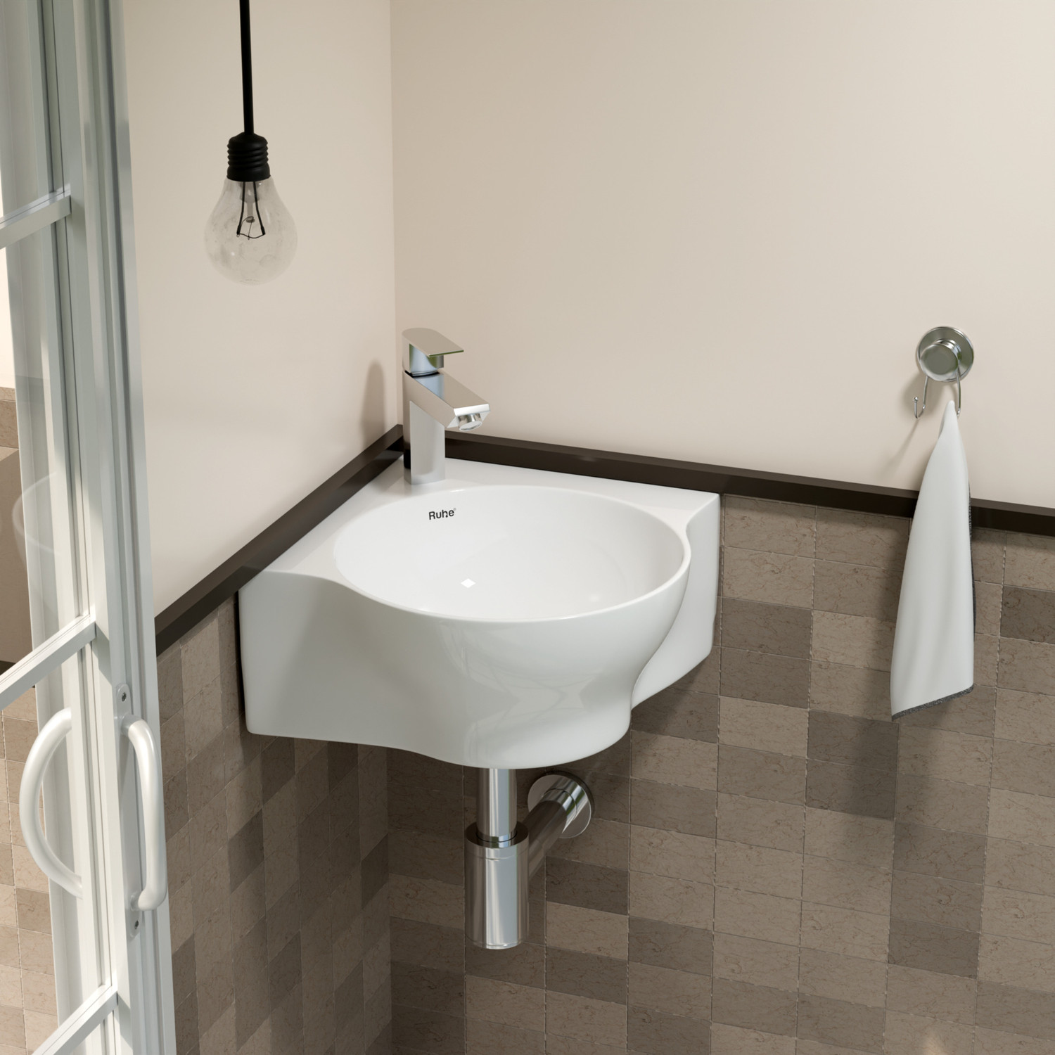 Image of Greenord imported designer small corner hand wash basin (14 inchX14 inchX4.5 inch Inch) wall hung 96 Corner Basin (Multicolor)