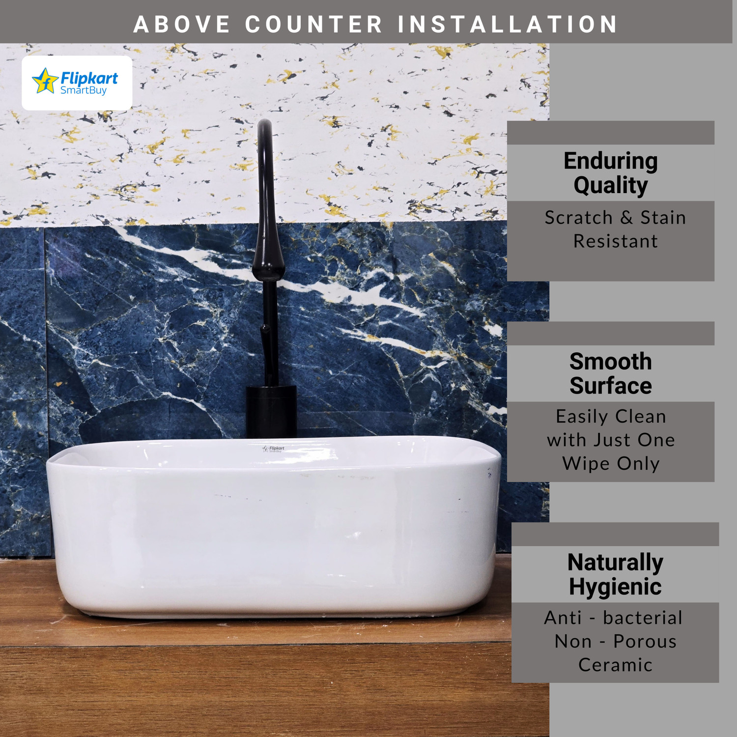 Image of Flipkart SmartBuy TT-22 Premium Grade Ceramic's White Table Top Wash Basin Table Top Basin (Glossy White)