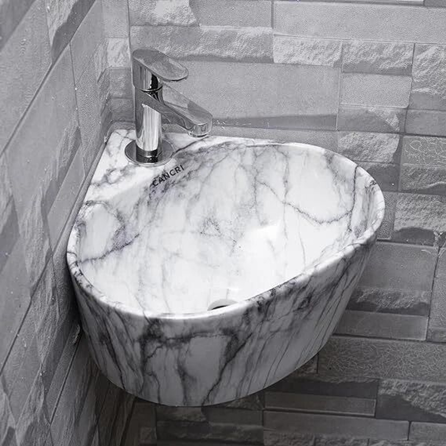 Image of Greenord imported designer small corner hand wash basin (14 inchX14 inchX4.5 inch Inch) wall hung 96 Corner Basin (Multicolor)