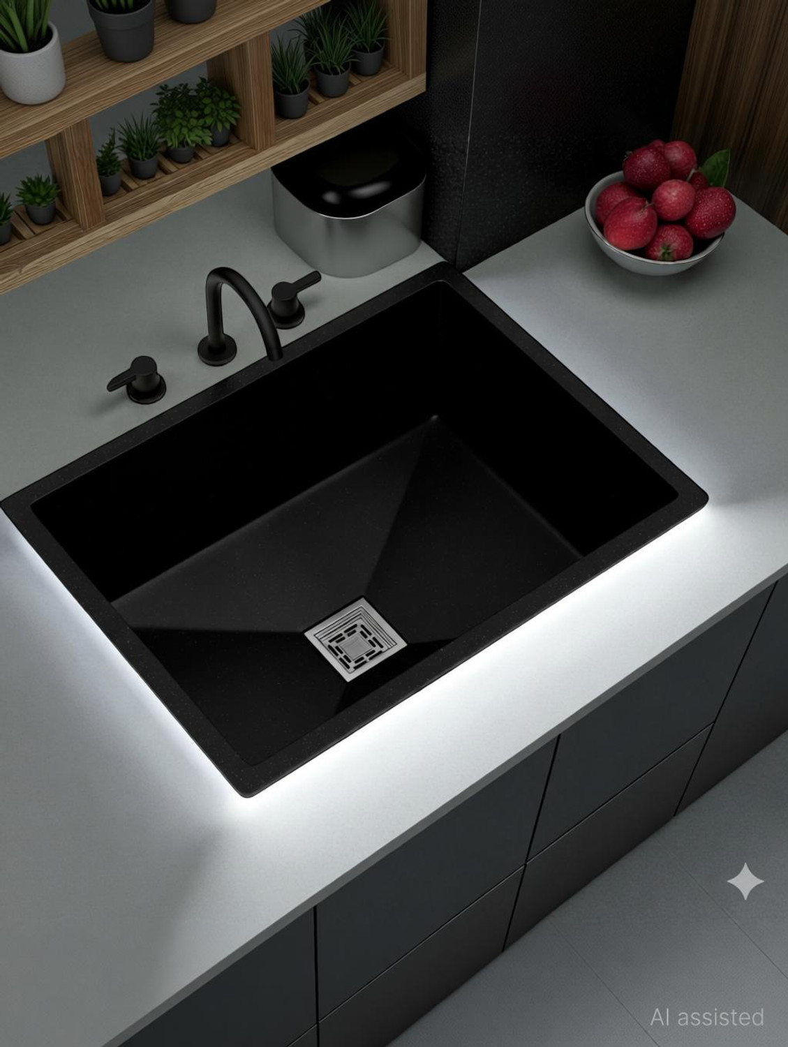 Image of Prestige (24 inchX18 inchX10 inch) Stainless steel 'Square Bowl' kitchen sink (Single Bowl) (Black) Vessel Sink (Black)