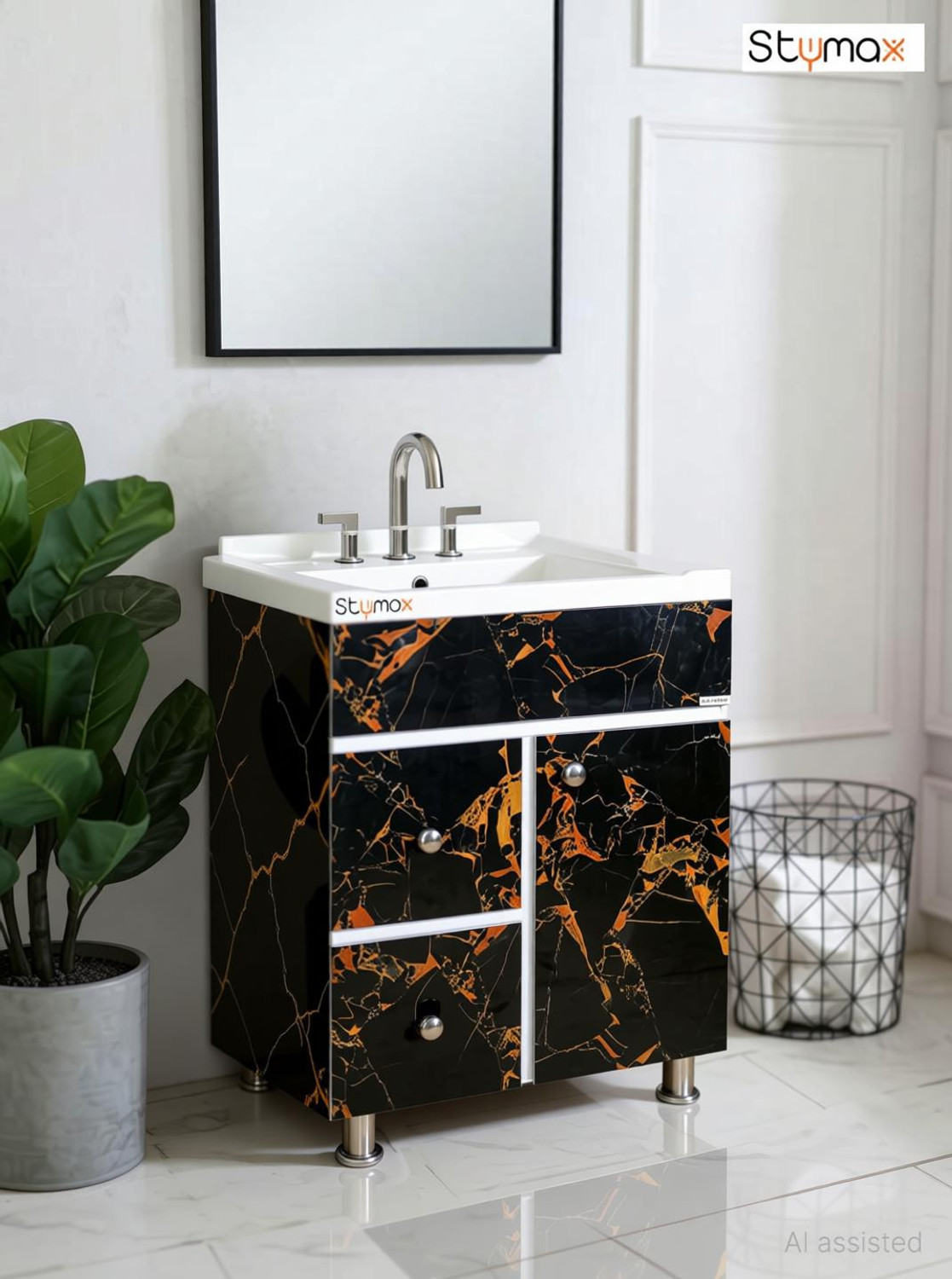Image of CARA MARK |Handcrafted - Every Piece is Unique| Easy Clean | Ceramic | Hotel Style| NEW CONCEPT IN INDIA|DAMRU WASHBASIN| Pedestal Basin (BLACK AND MULTI COLOR SCRETCH PROOF ANTI BACTIREAL SURFACE)