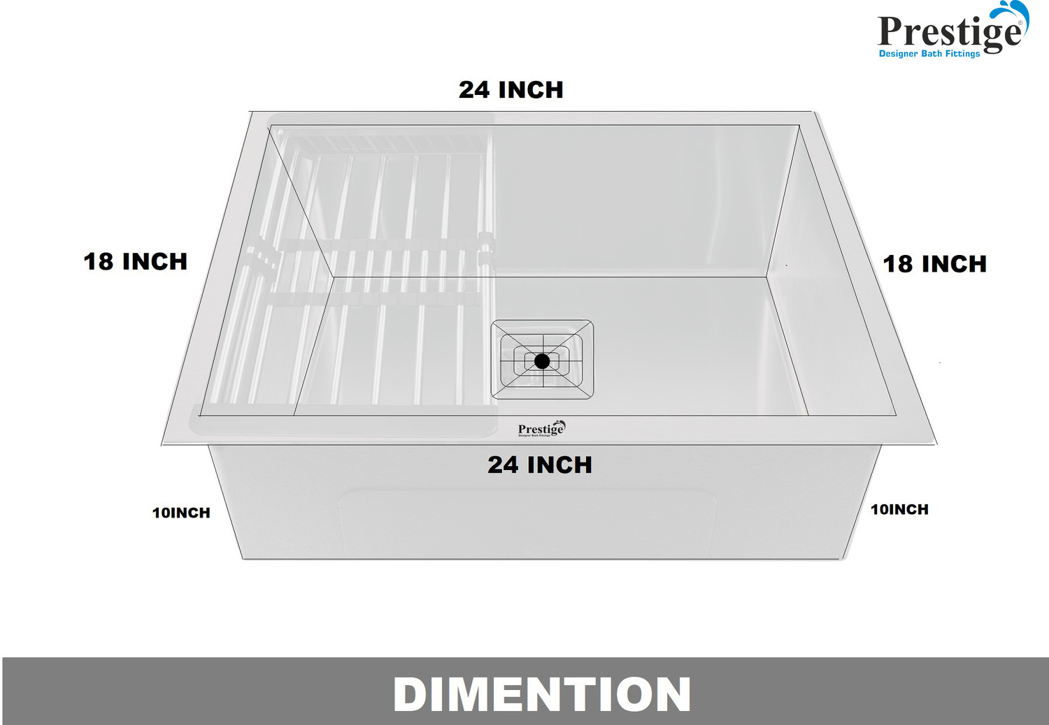 Image of Prestige (24 inchX18 inchX10 inch) Stainless steel 'Square Bowl' kitchen sink (Single Bowl) (Black) Vessel Sink (Black)