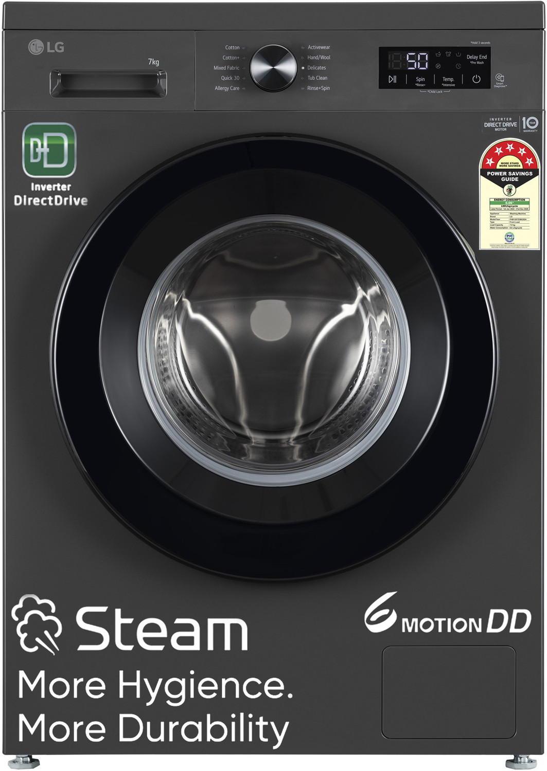Image of LG 9 kg 5 Star with Steam, Inverter Direct Drive, 6 Motion Direct Drive, Touch Panel and 1400 RPM Fully Automatic Front Load with In-built Heater Black (FHM1409BDM)
