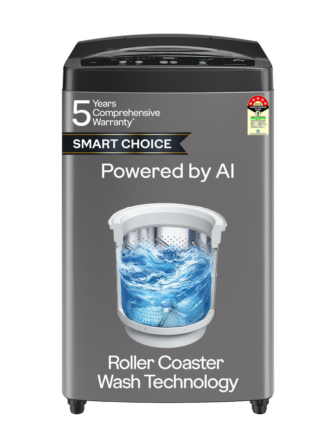 Godrej 7 kg Zero Pressure Technology Fills Tub 60% Faster, Fabrisafe Steel Drum Fully Automatic Top Load Washing Machine Grey, Black Price in India - Image 1