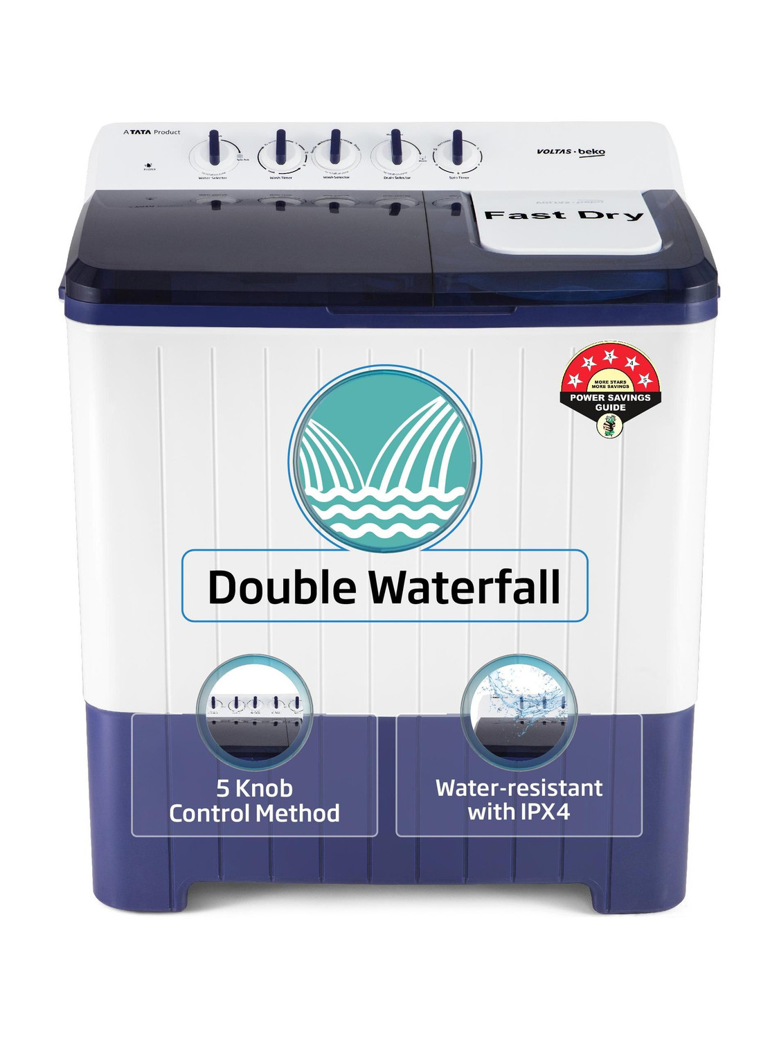 Voltas 10 kg Semi Auto Top Load Washing Machine Blue - Image 6