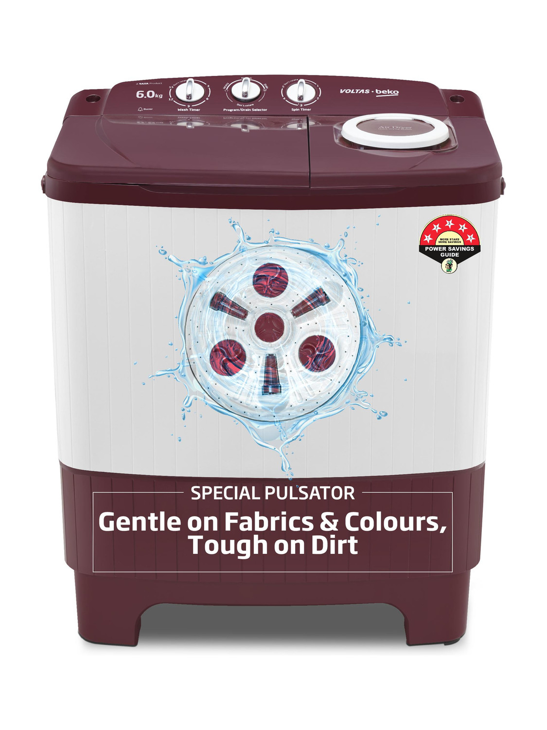 Voltas Beko 6 kg Semi Automatic Top Load Washing Machine Maroon, White