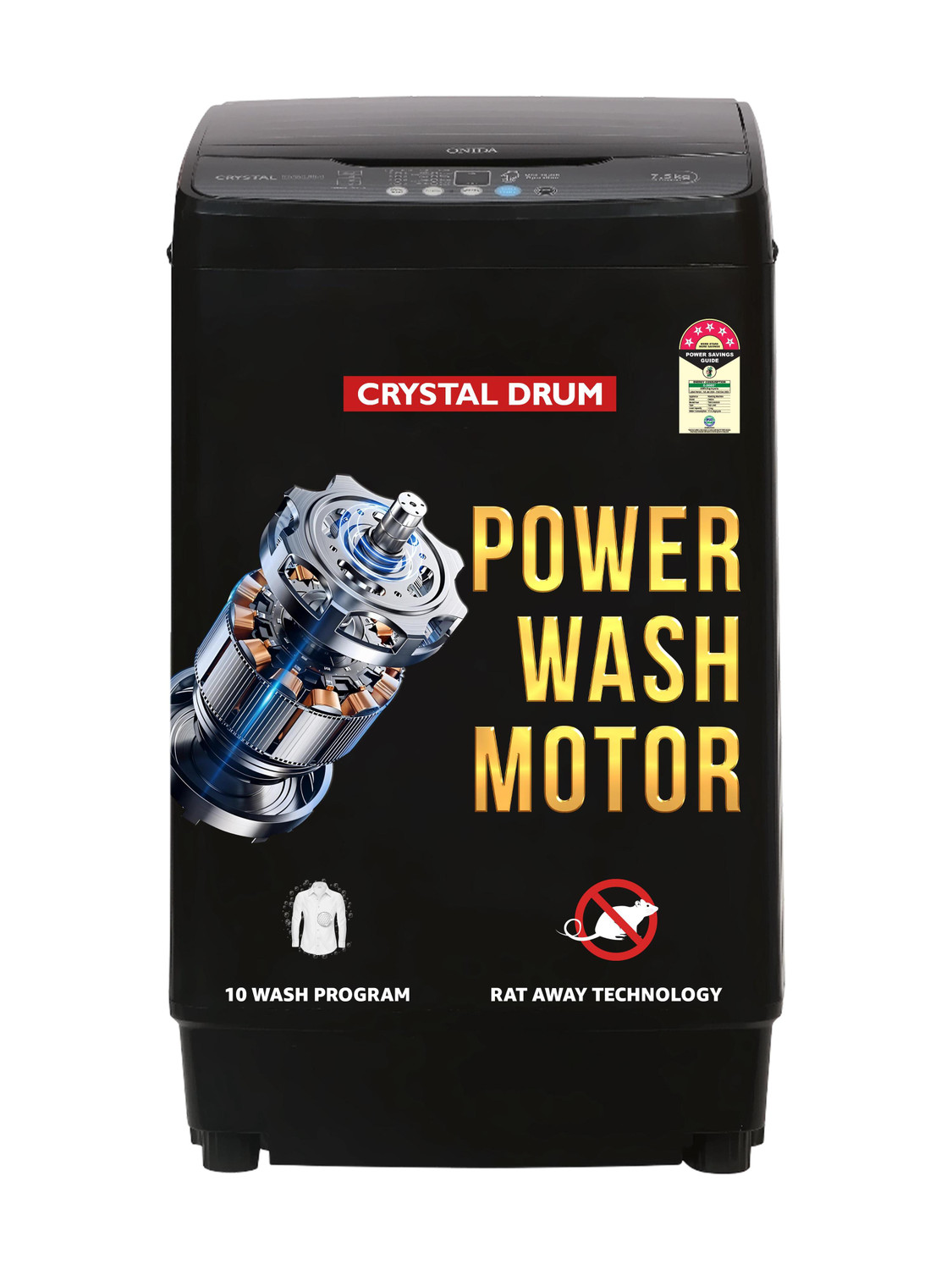 ONIDA 7.5 kg 5 Star Dual Action Pulsator Quadra Scrub Fully Automatic Top Load Washing Machine Black