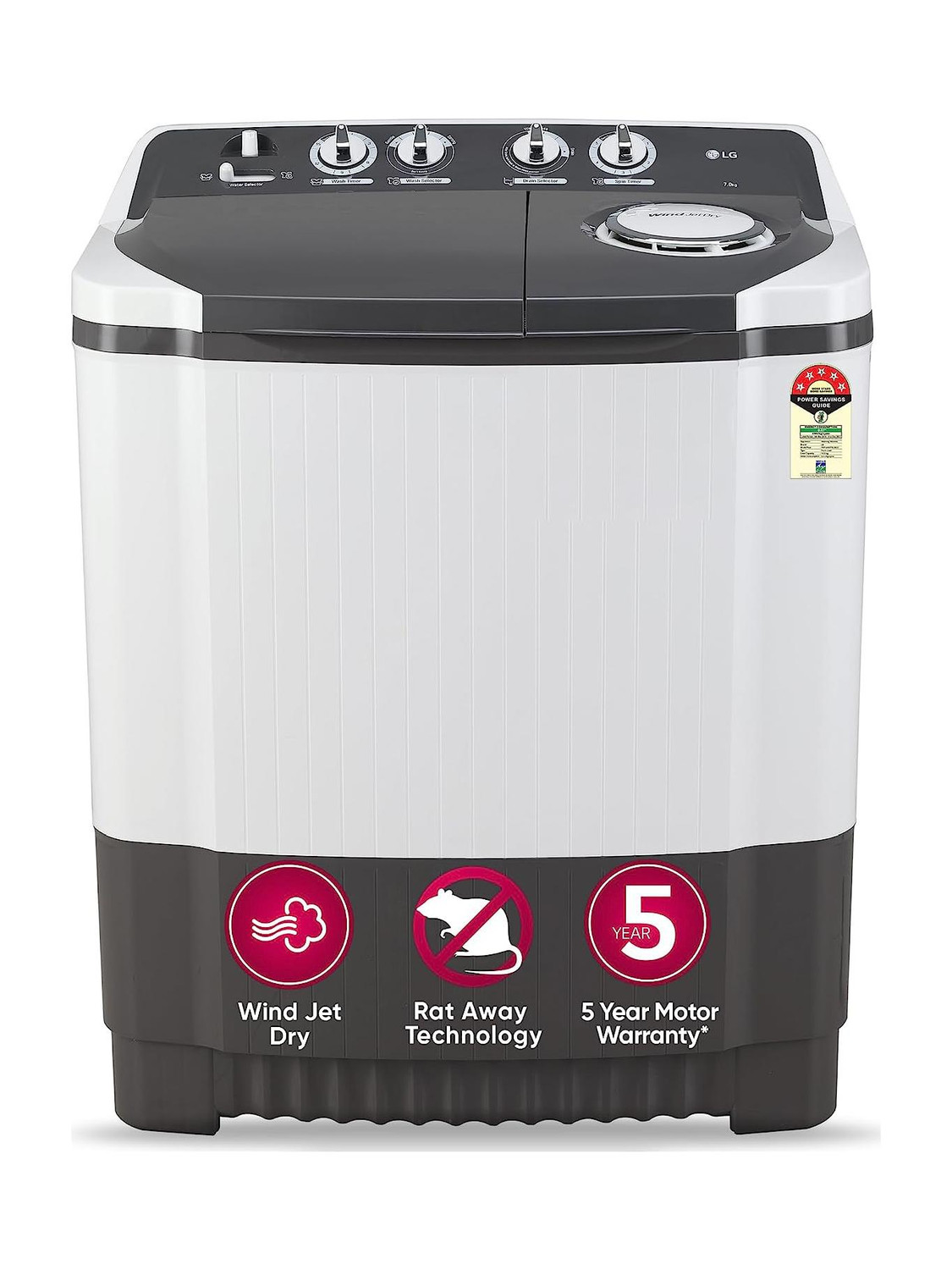 LG 7 kg 5 Star with Wind Jet Dry, Collar Scrubber and Rust Free Plastic Base Semi Automatic Top Load Washing Machine Grey, White Price in India - Buy LG 7 kg 5 Star with Wind Jet Dry, Collar Scrubber and Rust Free Plastic Base Semi Automatic Top Load Washing Machine Grey, White online at Flipkart.com