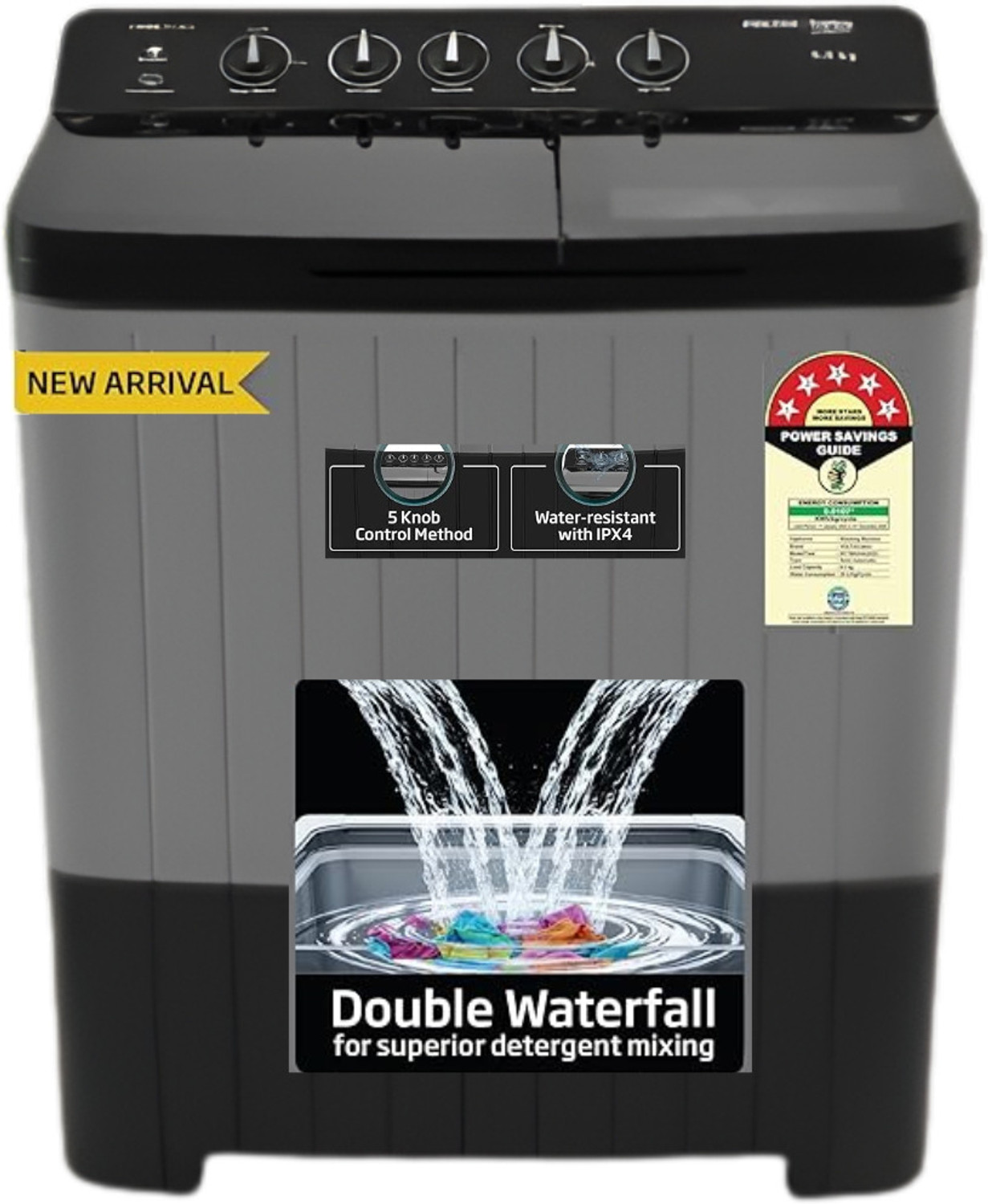 Image of Voltas Beko 9 kg Semi Automatic Top Load Grey, Black (WTT90UHA /OK5B1B1S)