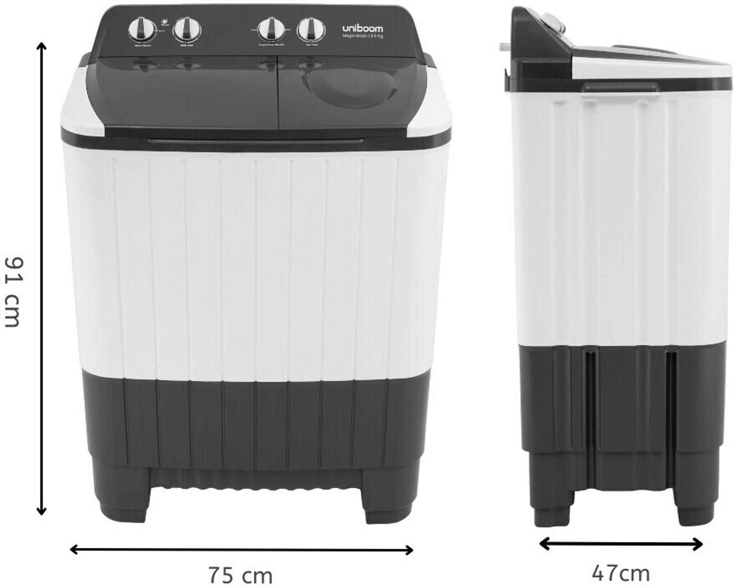 Image of Uniboom 6.5 kg Semi Automatic Top Load Grey, White (UBSA-65VR-WG)
