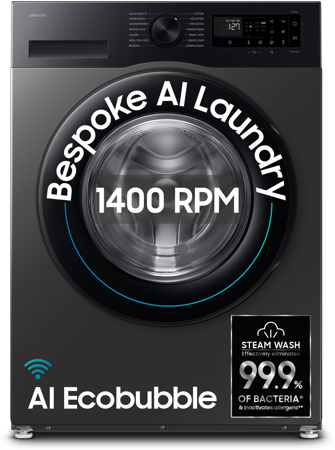 Samsung 12 kg AI Ecobubble Front Load Washing Machine, Black - Image 1