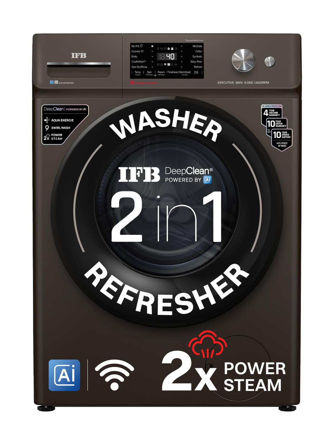 IFB 9 kg Front Load Washing Machine, Brown - Image 1