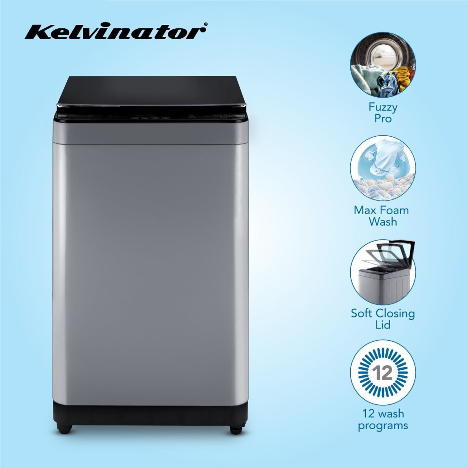 Image of Kelvinator 7.5 kg Fully Automatic Top Load Grey (7.5 Kg Fully Automatic Top Load Washing Machine, KWT-N75ETSSN)