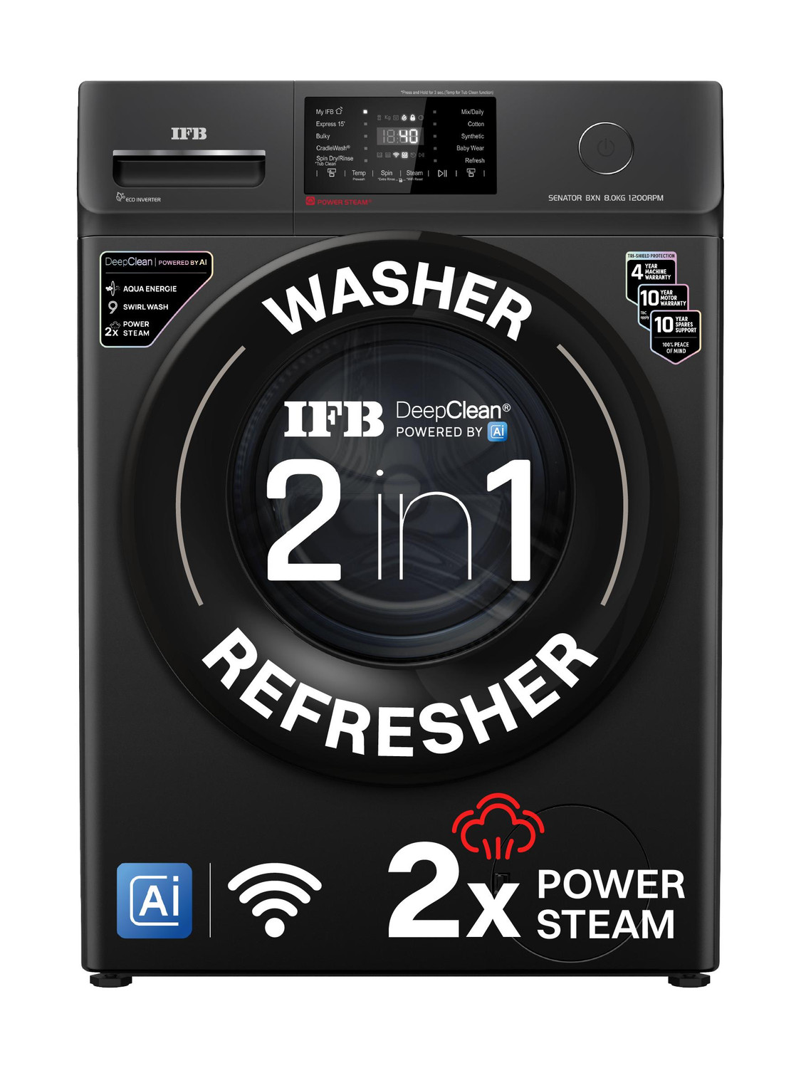 IFB 8 kg Front Load Washing Machine Black - Image 1