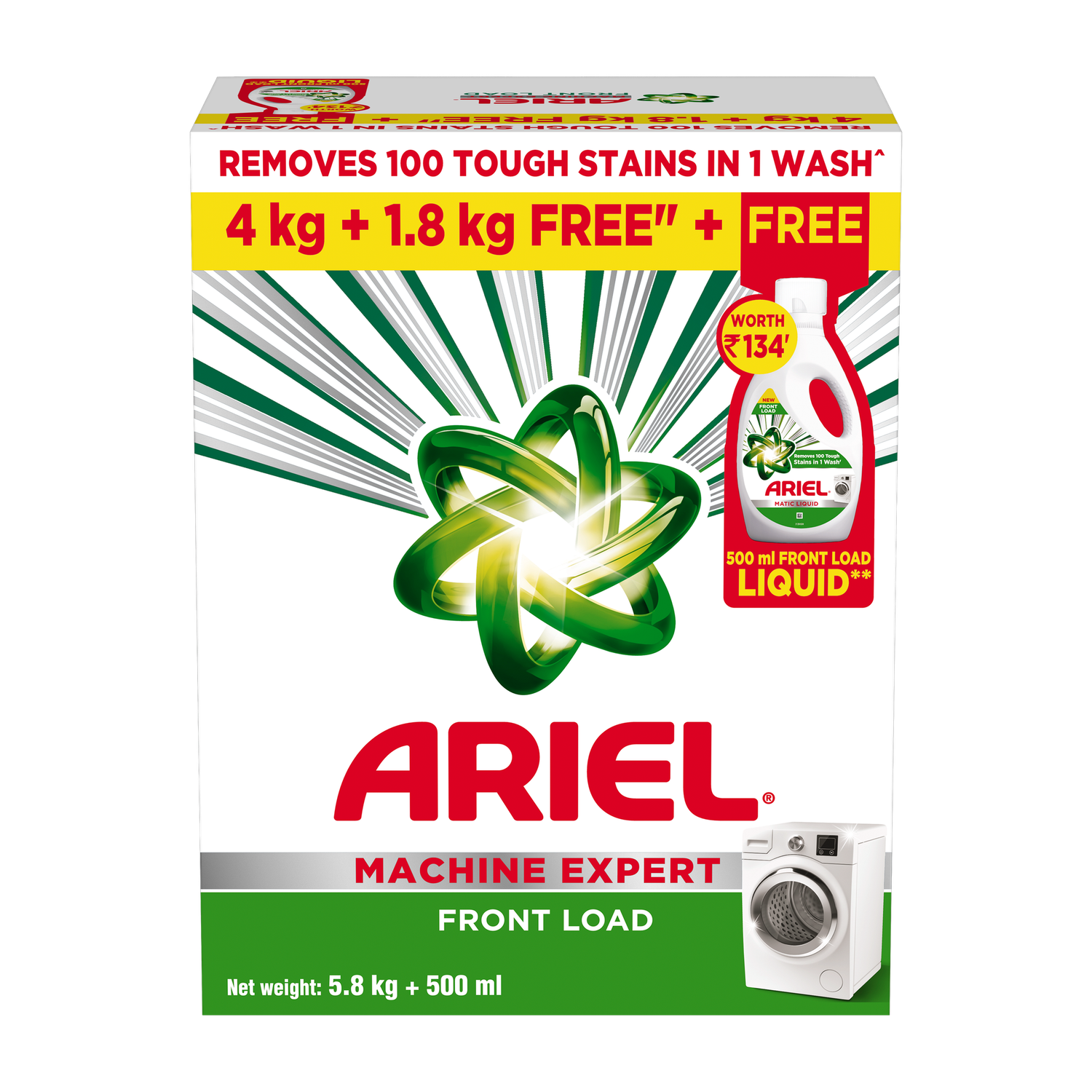 Image of Ariel Front Load - 4Kg + 2Kg free | Removes 100 Tough Stains in 1 wash Detergent Powder (Fresh) (4 kg)