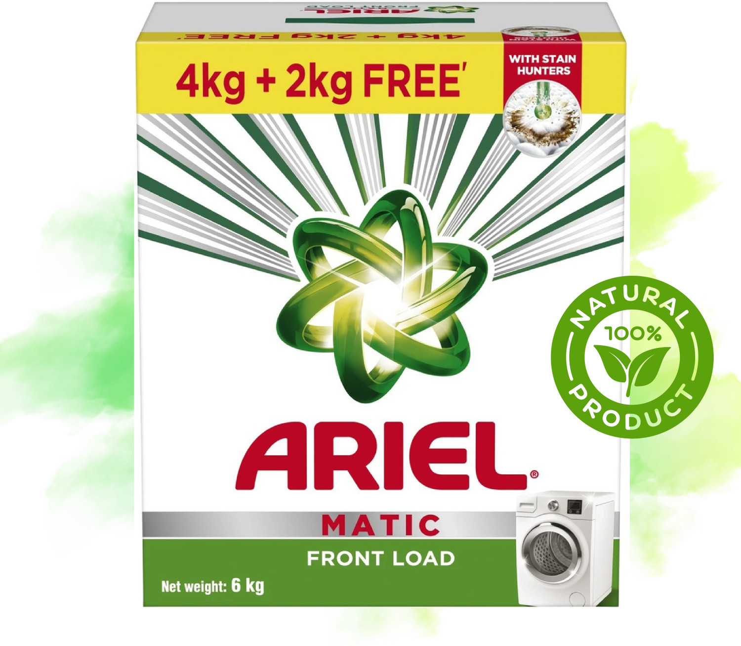 Image of Ariel Front Load - 4Kg + 2Kg Free | Powerful Stain Removal in 1 wash Detergent Powder (Fresh) (4 kg)