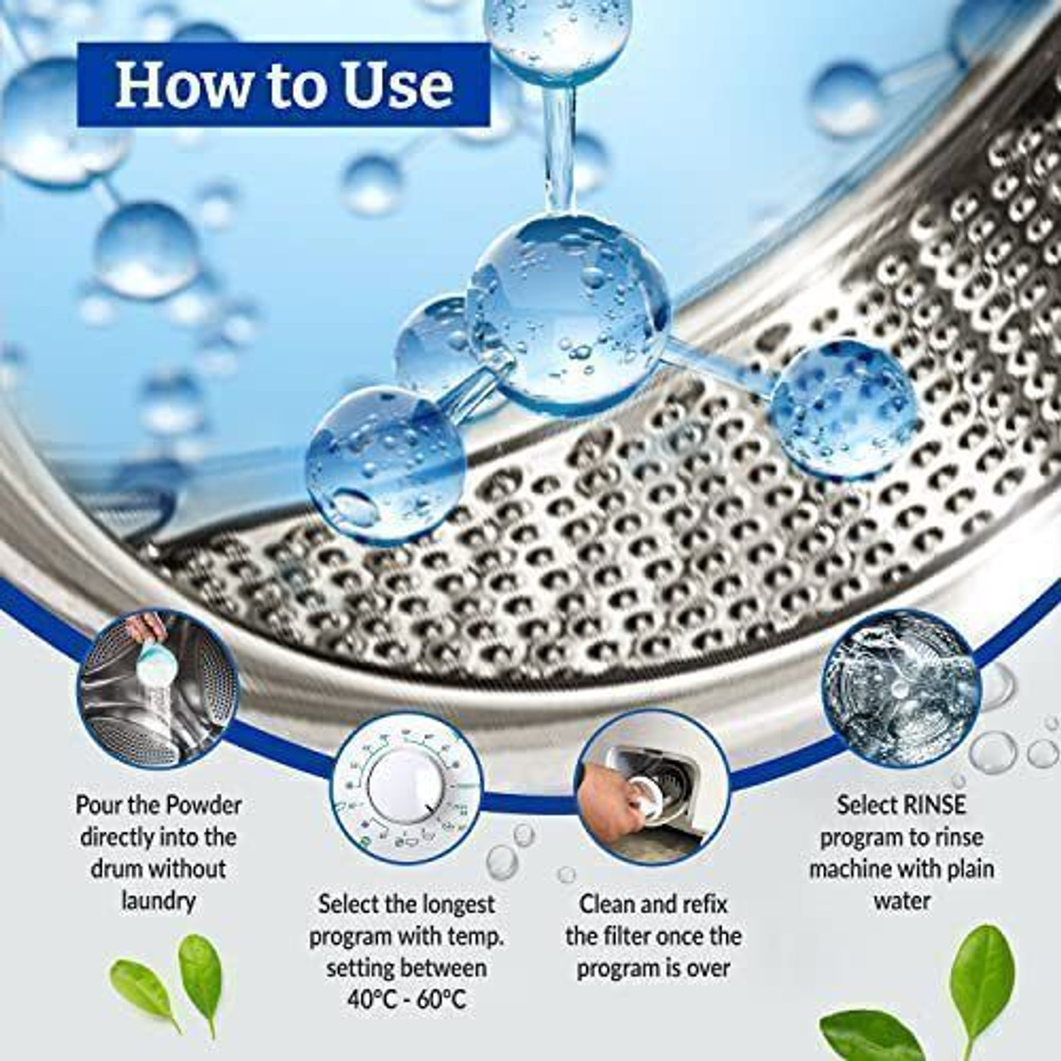 Image of Klenzmo Washine Machine cleaner and descaler for front and top load (Pack of3) Descaler (Original) (180 g)