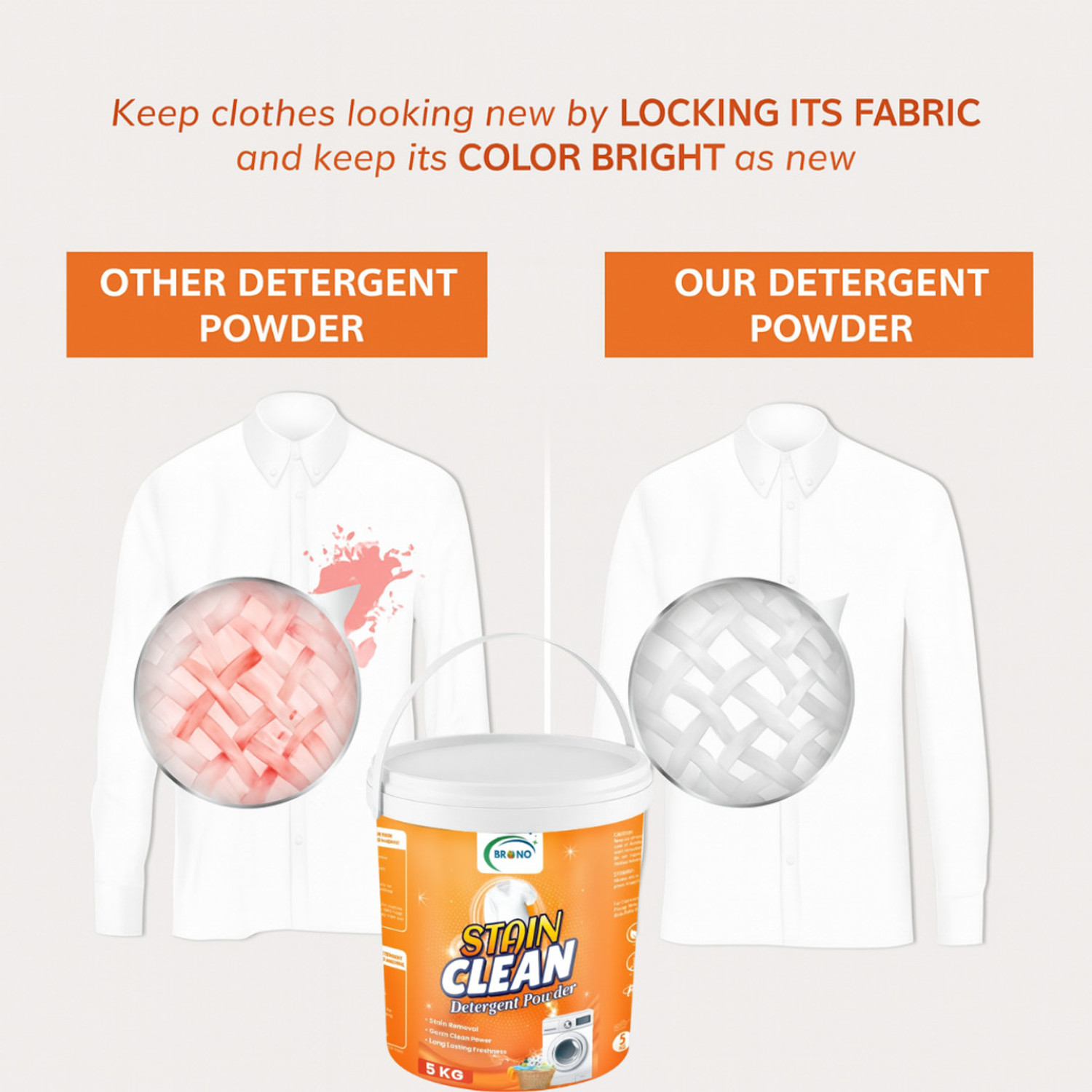 Image of Brono Color Protection, Detergent Powder for Top & Front Load, orange Detergent Powder (10 kg)