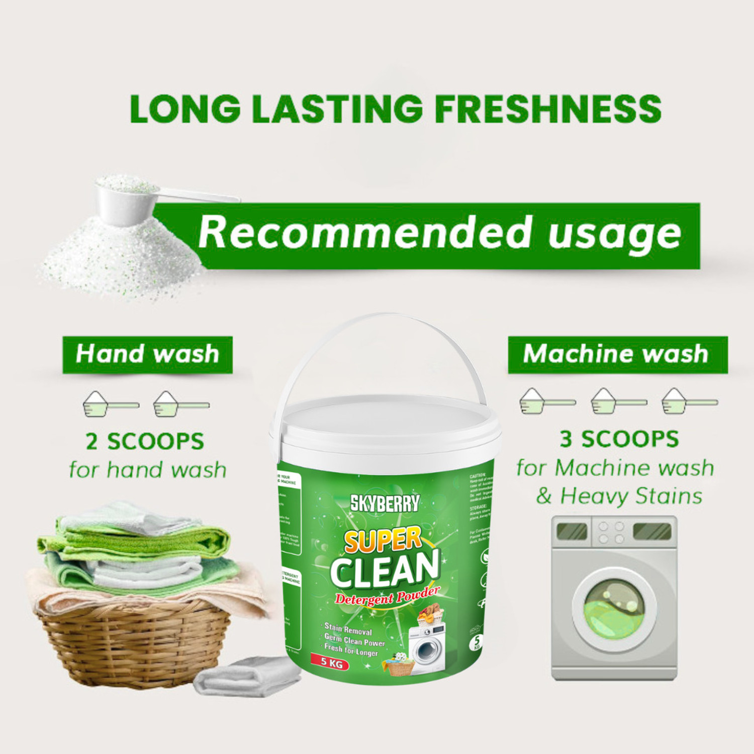 Image of skyberry Detergent Powder for Deep Clean and Fresh Smell, for All Clothes Detergent Powder (10 kg)