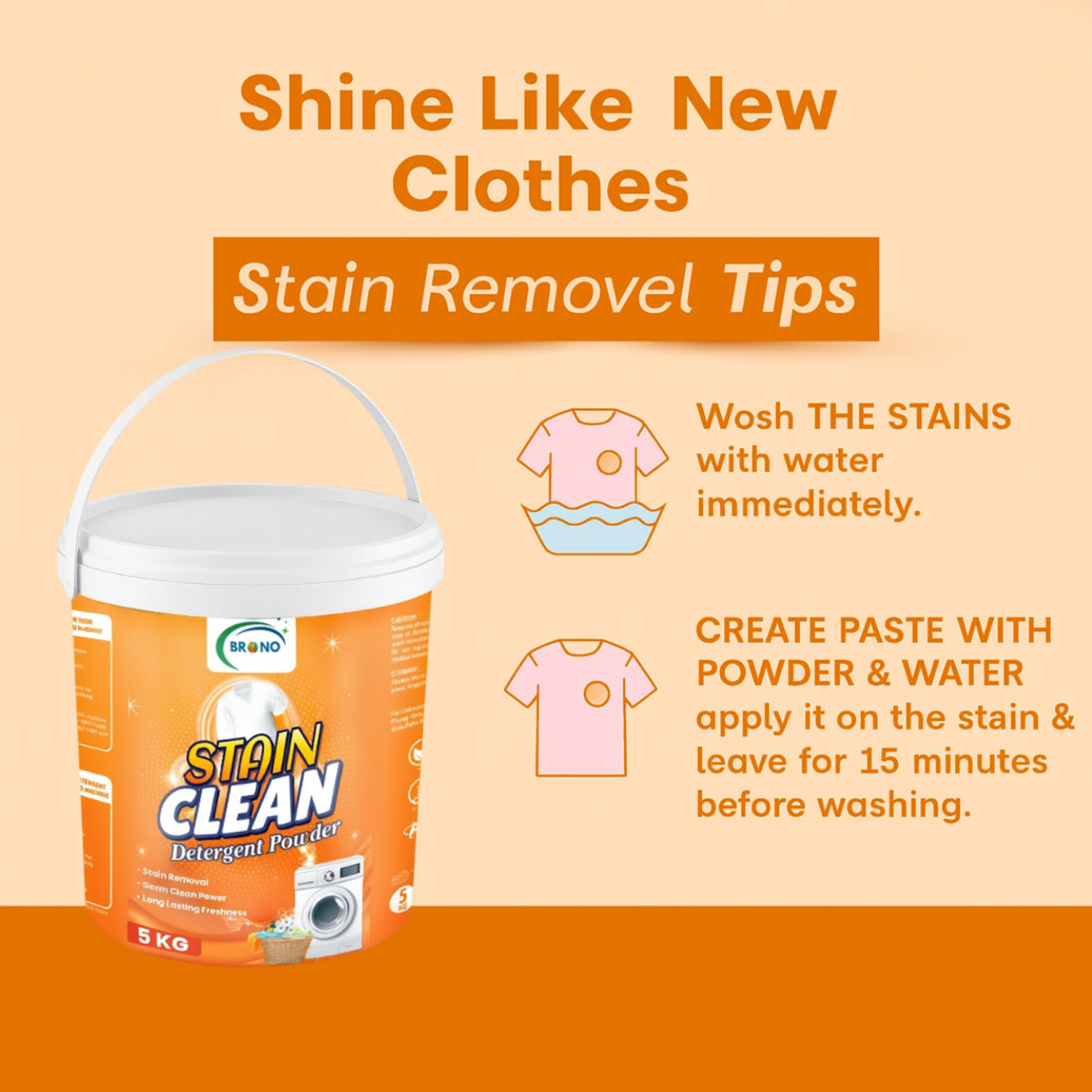 Image of Brono Color Protection, Detergent Powder for Top & Front Load, orange Detergent Powder (10 kg)