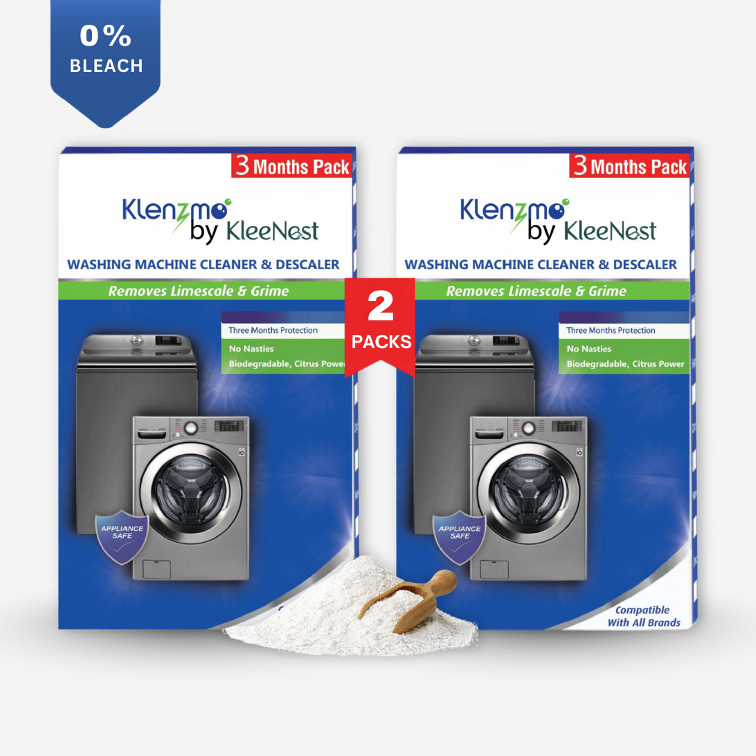 Image of Klenzmo Washine Machine cleaner and descaler for front and top load (Pack of3) Descaler (Original) (180 g)