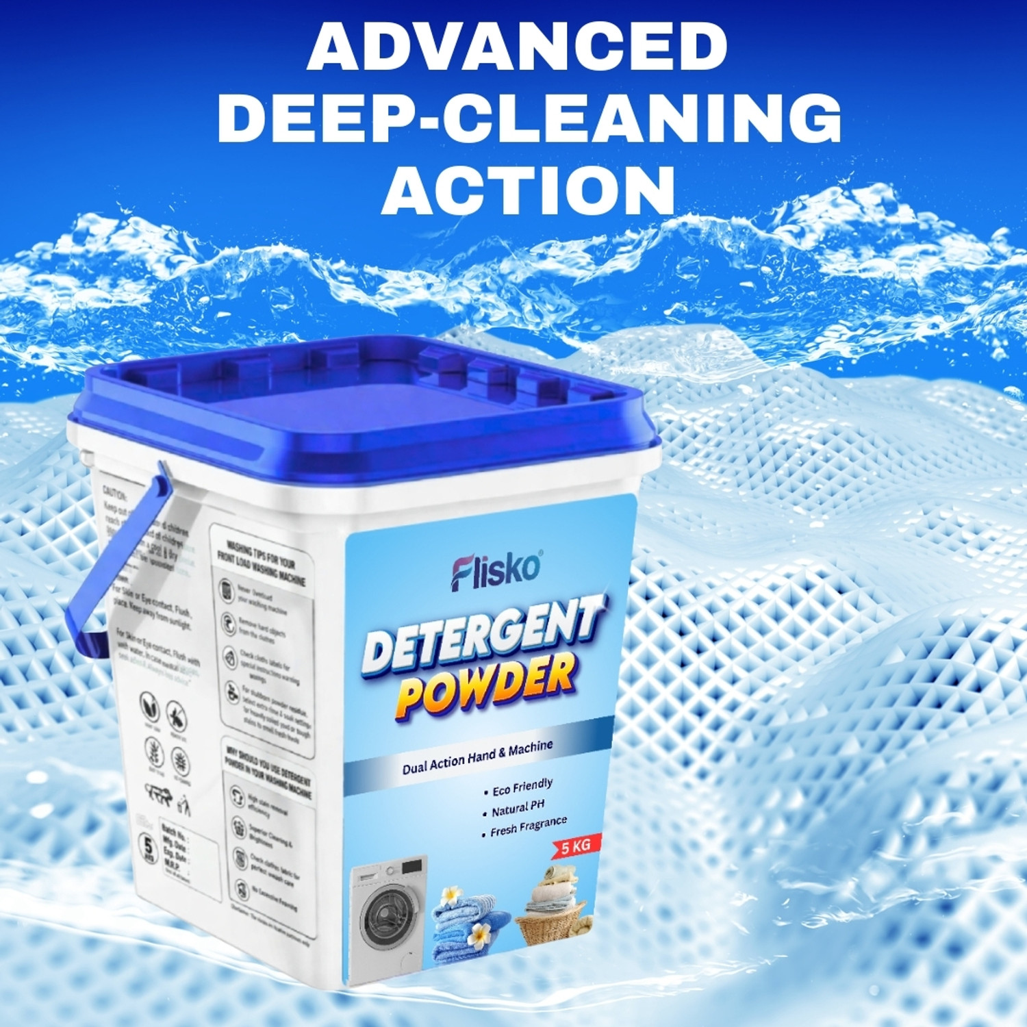 Image of Flisko Detergent Powder 5KG Powerful Wash Formula Bright Clothes Fresh Fragrance Detergent Powder (Fresh) (5 kg)