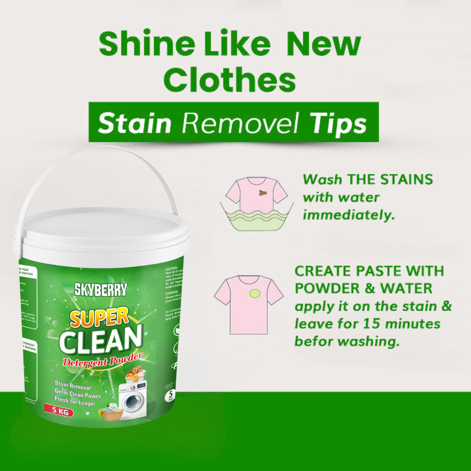 Image of skyberry Detergent Powder for Deep Clean and Fresh Smell, for All Clothes Detergent Powder (10 kg)