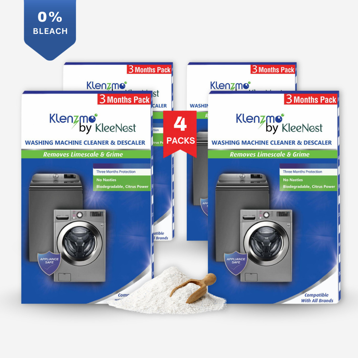 Image of Klenzmo Washine Machine cleaner and descaler for front and top load (Pack of3) Descaler (Original) (180 g)