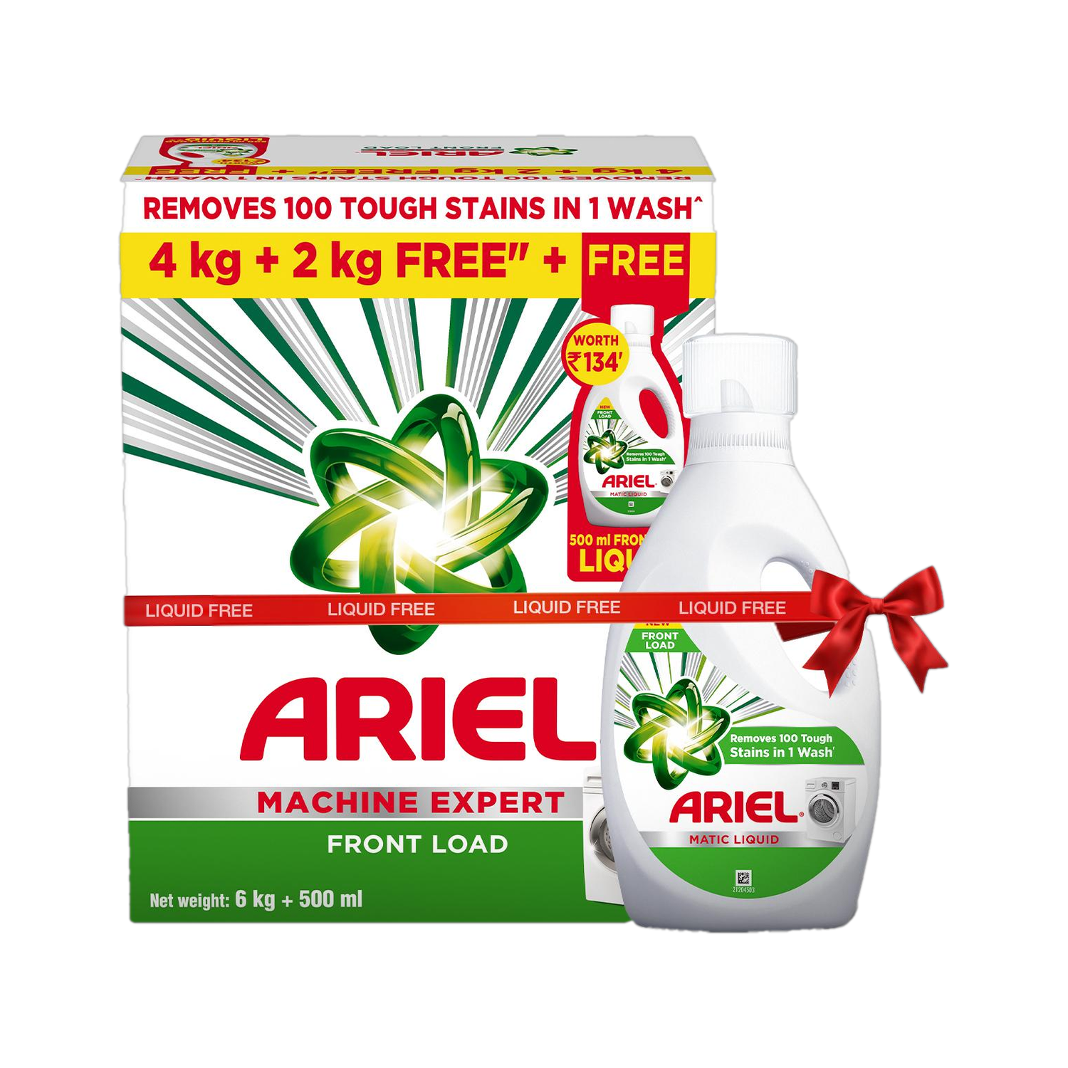 Image of Ariel Front Load - 4Kg + 2Kg free | Removes 100 Tough Stains in 1 wash Detergent Powder (Fresh) (4 kg)