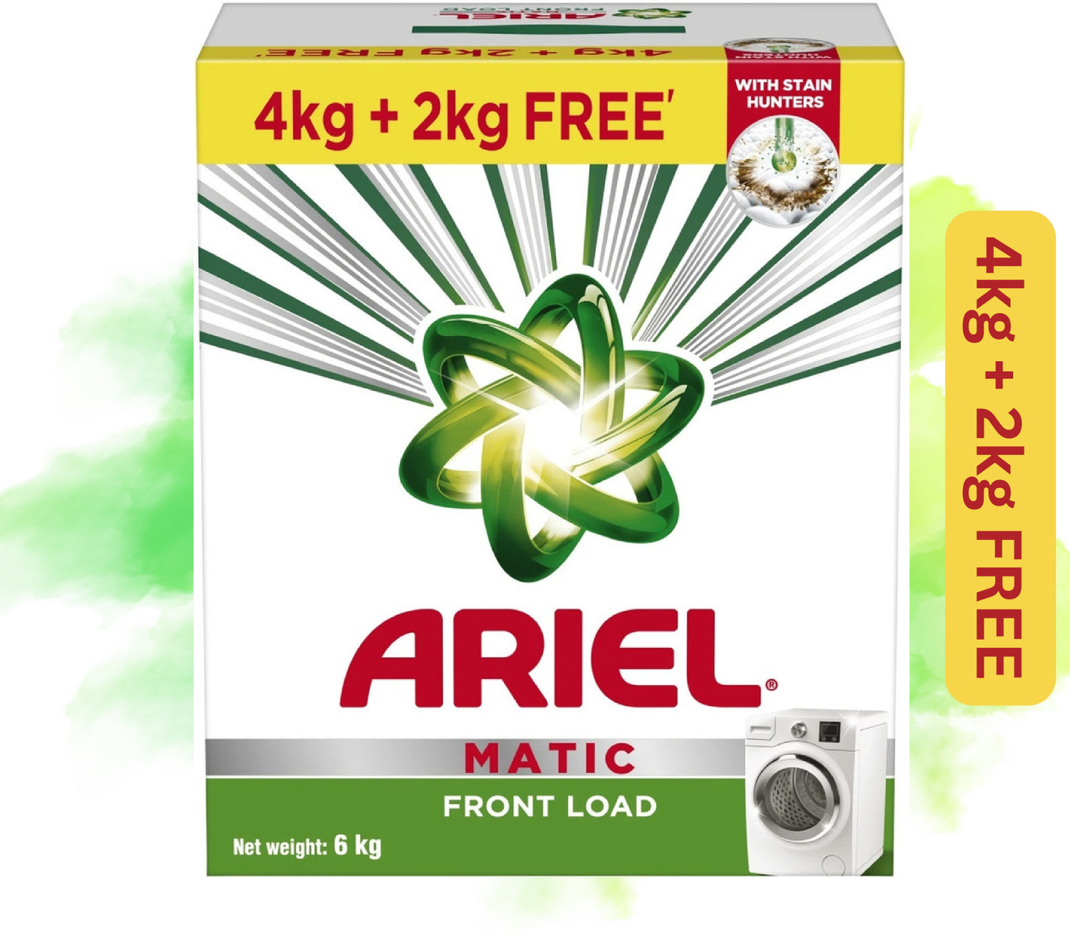 Image of Ariel Front Load - 4Kg + 2Kg free | Removes 100 Tough Stains in 1 wash Detergent Powder (Fresh) (4 kg)