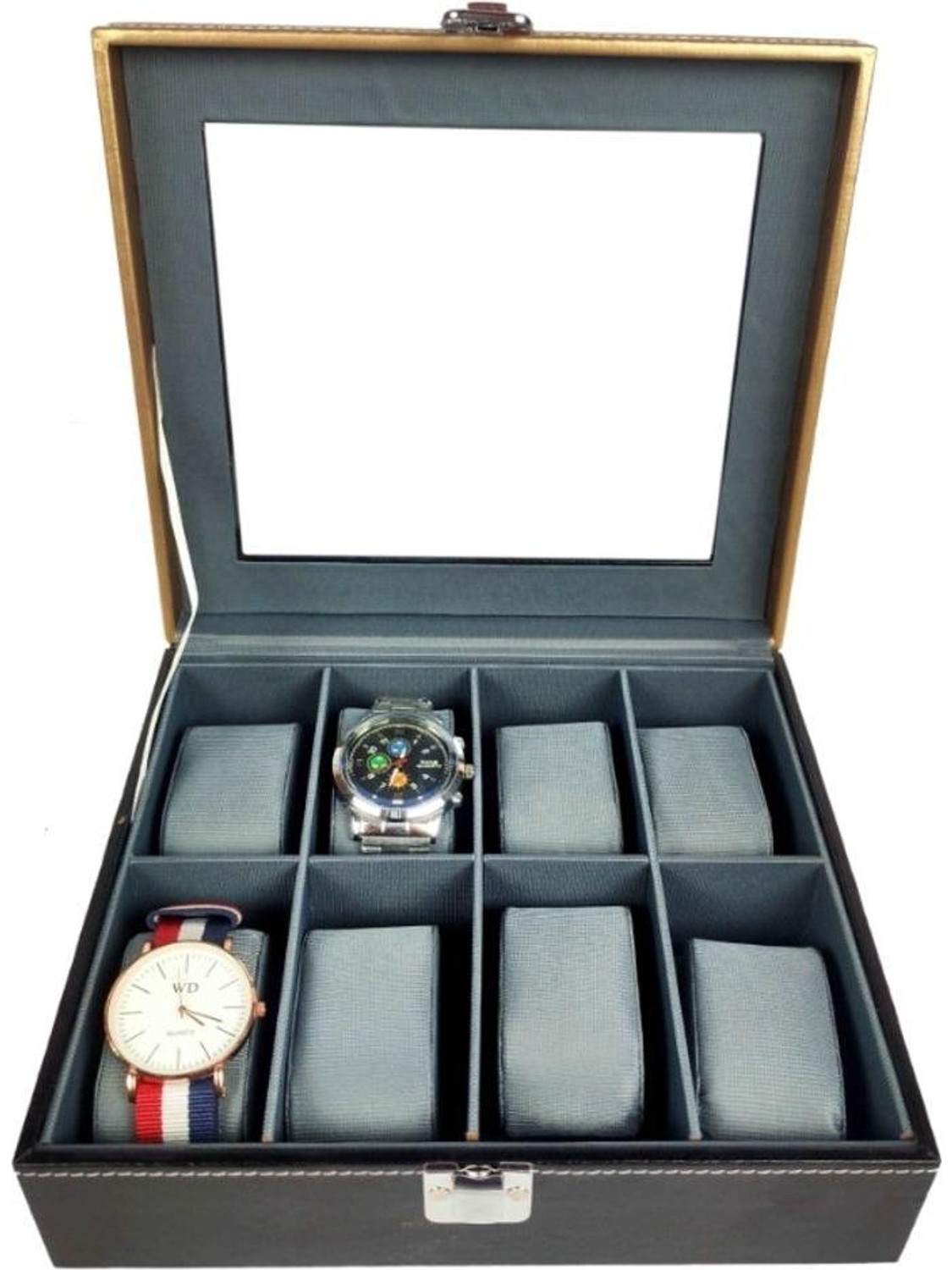 Image of WATCHHUT Men's and Women's Watch Box Holder Organizer Case in Black color in Watch Box (Black, Holds 10 Watches)
