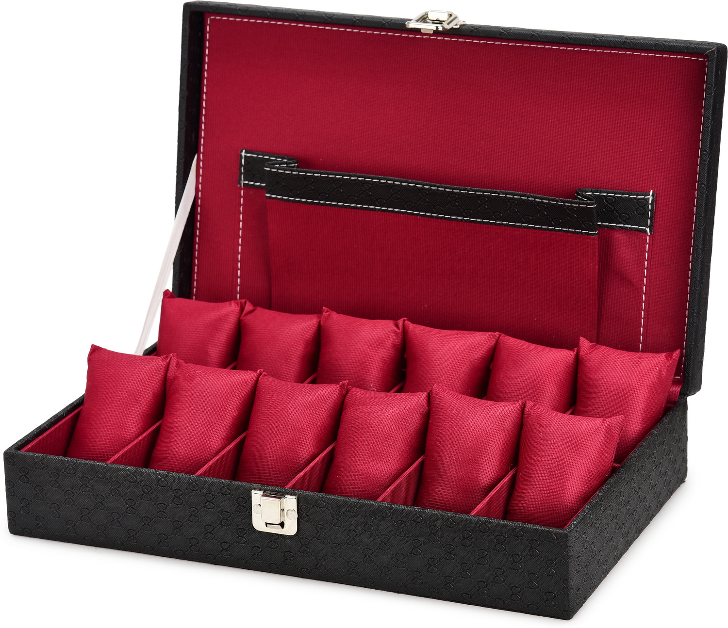 Image of Alika Royal Black Watch Case, Watch Organiser for Men`s and Women`s Watch Box (Black, Red, Holds 12 Watches)