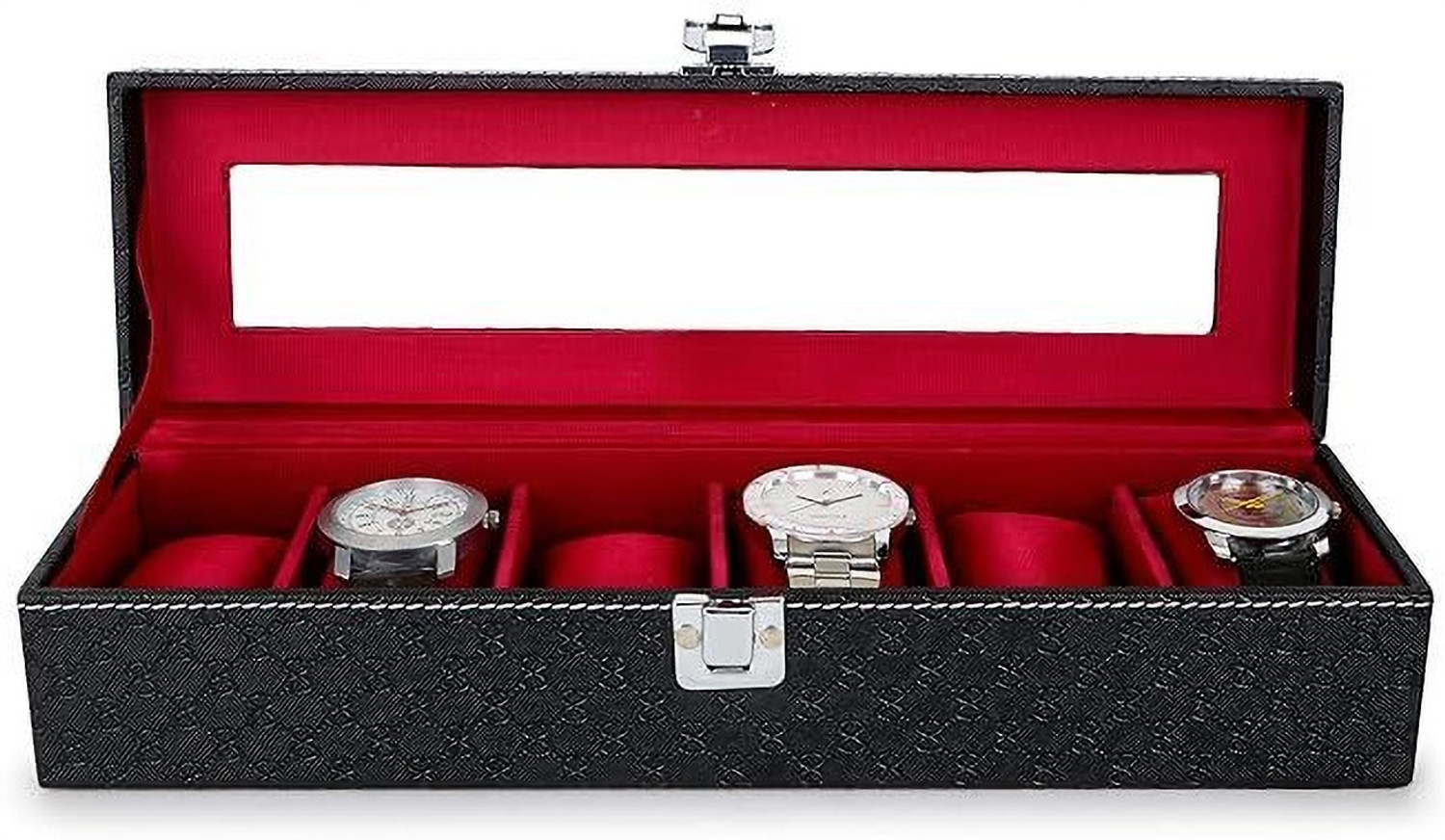 Image of WATCHHUT Men's and Women's Watch Box Holder Organizer Case in Black color in Watch Box (Black, Holds 10 Watches)