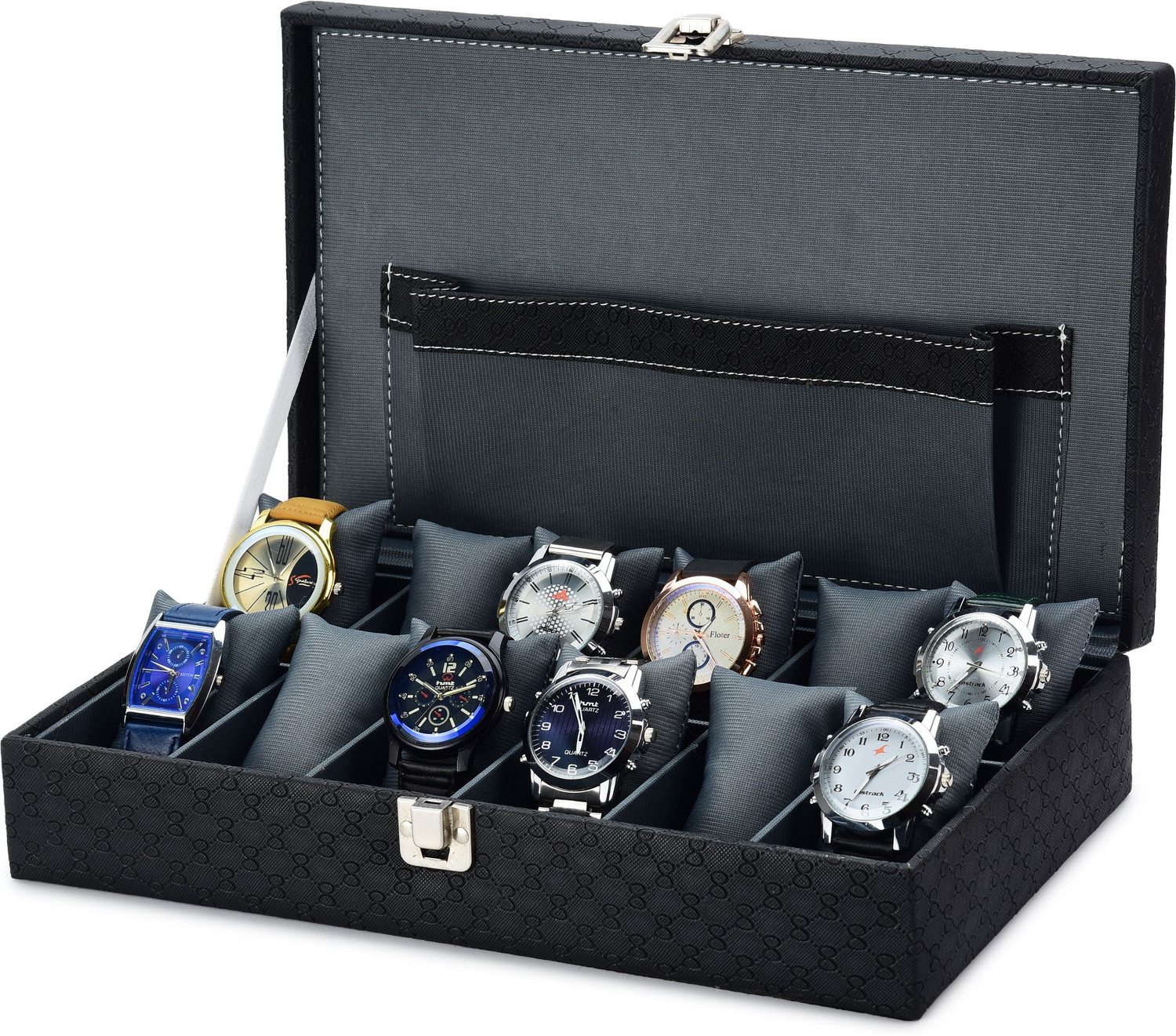 Image of Alika Royal Black Watch Case, Watch Organiser for Men`s and Women`s Watch Box (Black, Red, Holds 12 Watches)