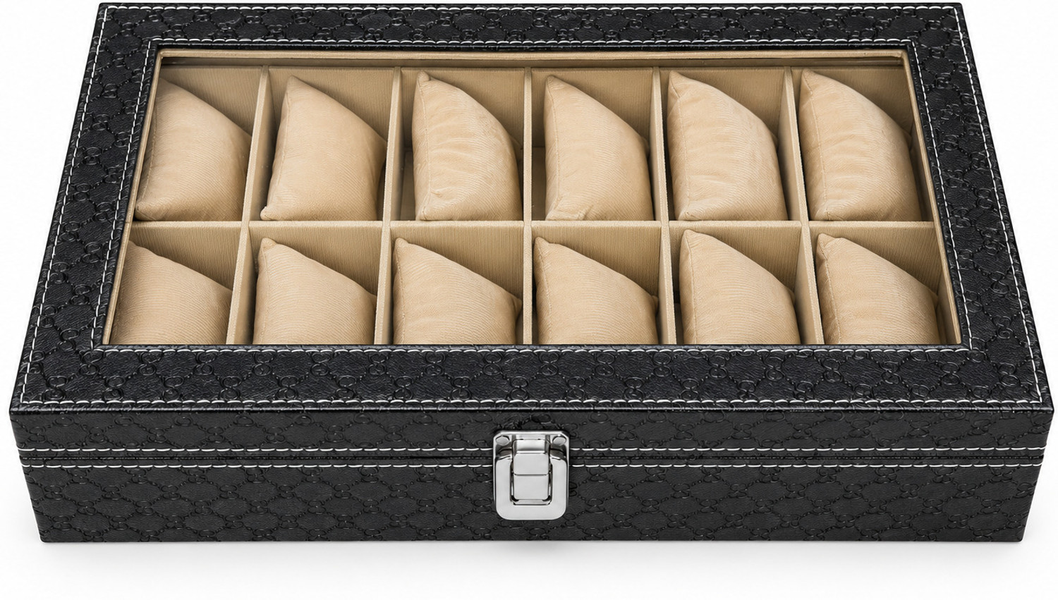 Image of Alika Royal Black Watch Case, Watch Organiser for Men`s and Women`s Watch Box (Black, Red, Holds 12 Watches)