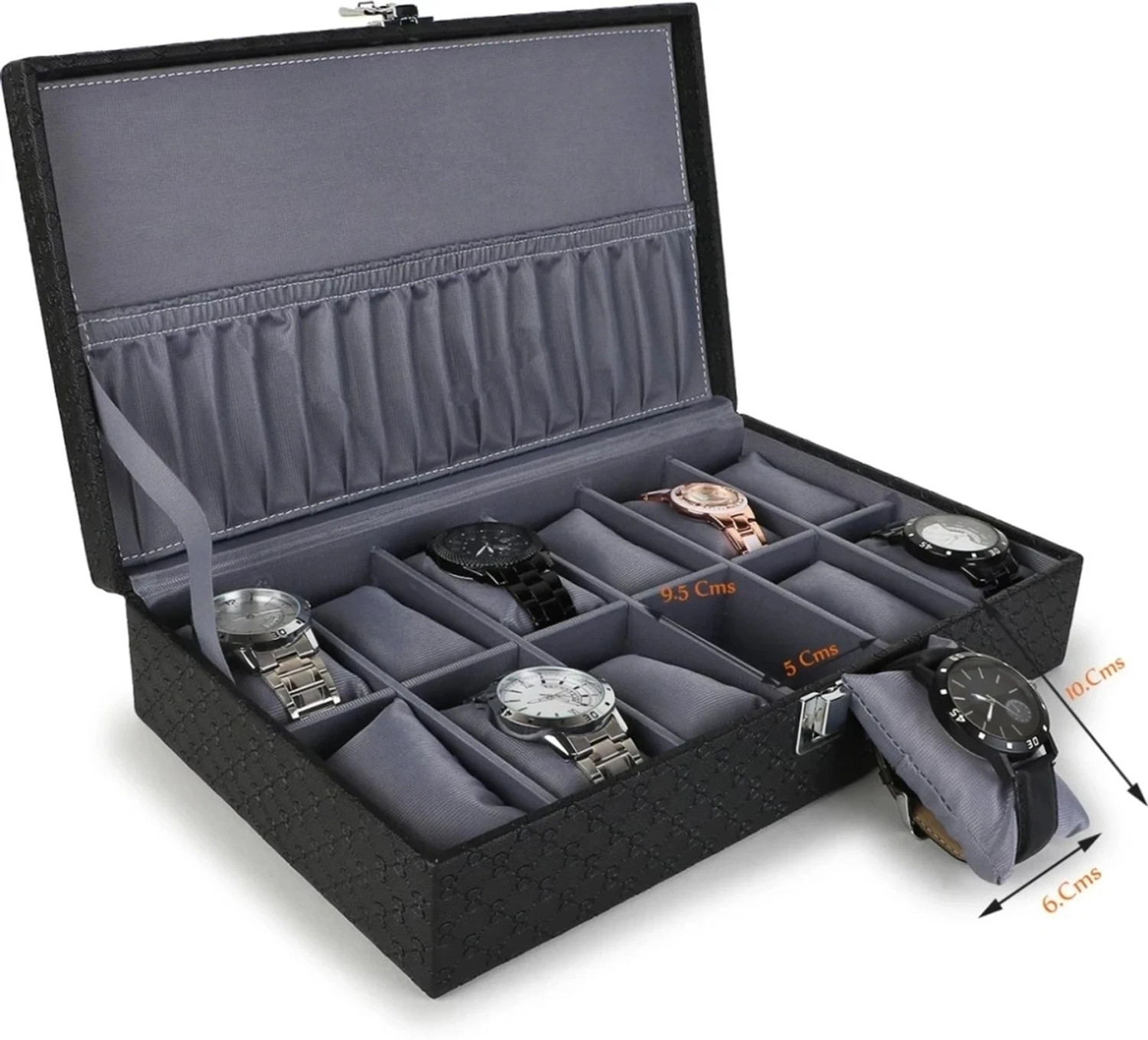 Image of STORESHINE Men's and Women's Watch Box Holder Organizer Case in Black color(6 Compartments) Watch Box (Black, Grey, Holds 12 Watches)