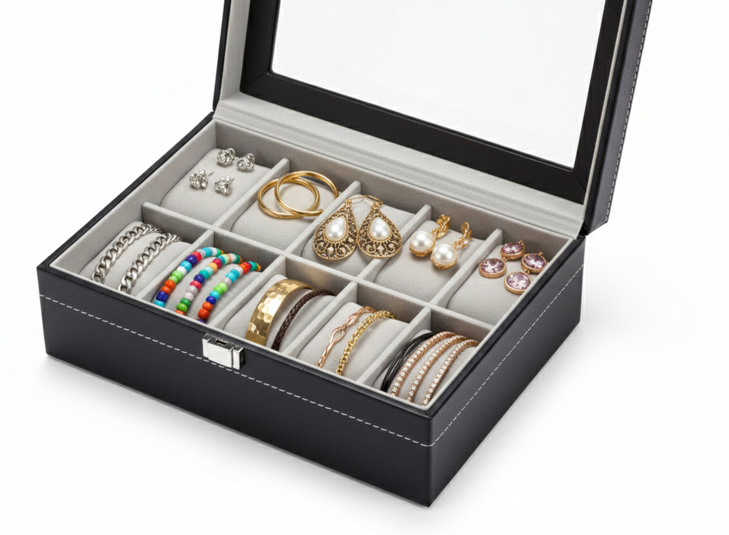Image of WATCHHUT Men's and Women's Watch Box Holder Organizer Case in Black color in Watch Box (Black, Holds 10 Watches)