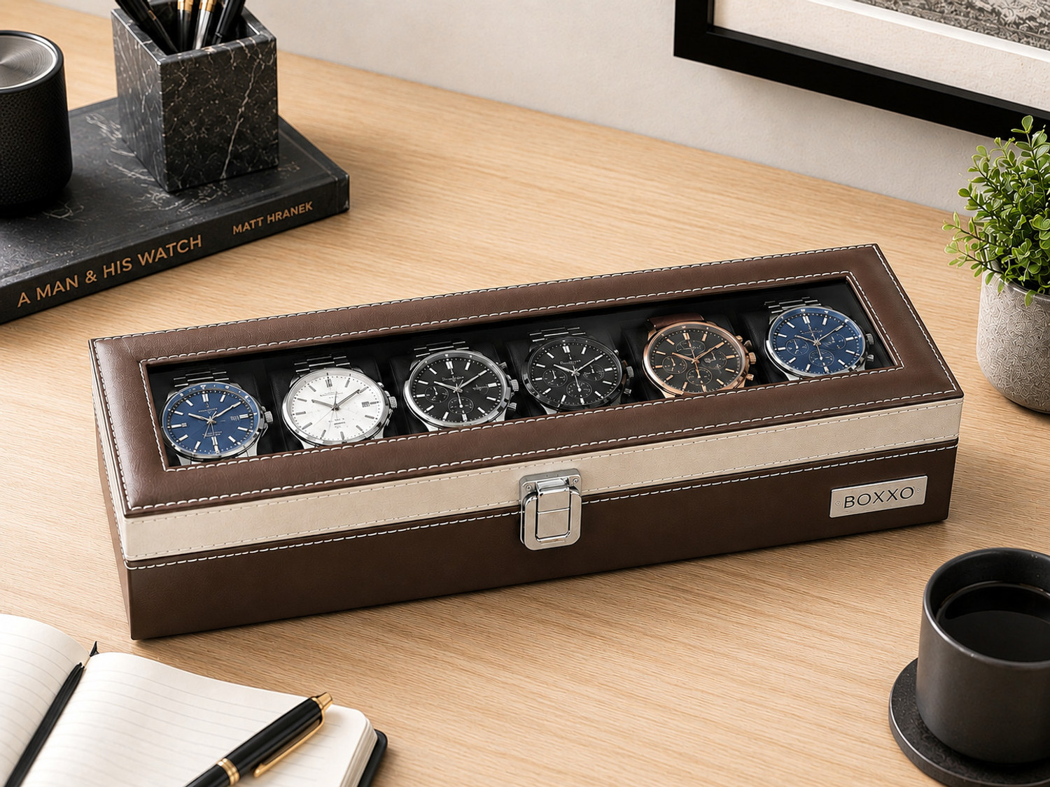Image of Alika Royal Black Watch Case, Watch Organiser for Men`s and Women`s Watch Box (Black, Red, Holds 12 Watches)