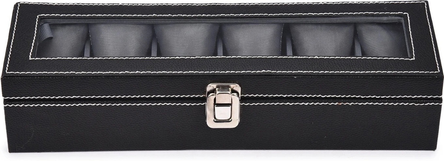 Image of STORESHINE Men's and Women's Watch Box Holder Organizer Case in Black color(6 Compartments) Watch Box (Black, Holds 9 Watches)