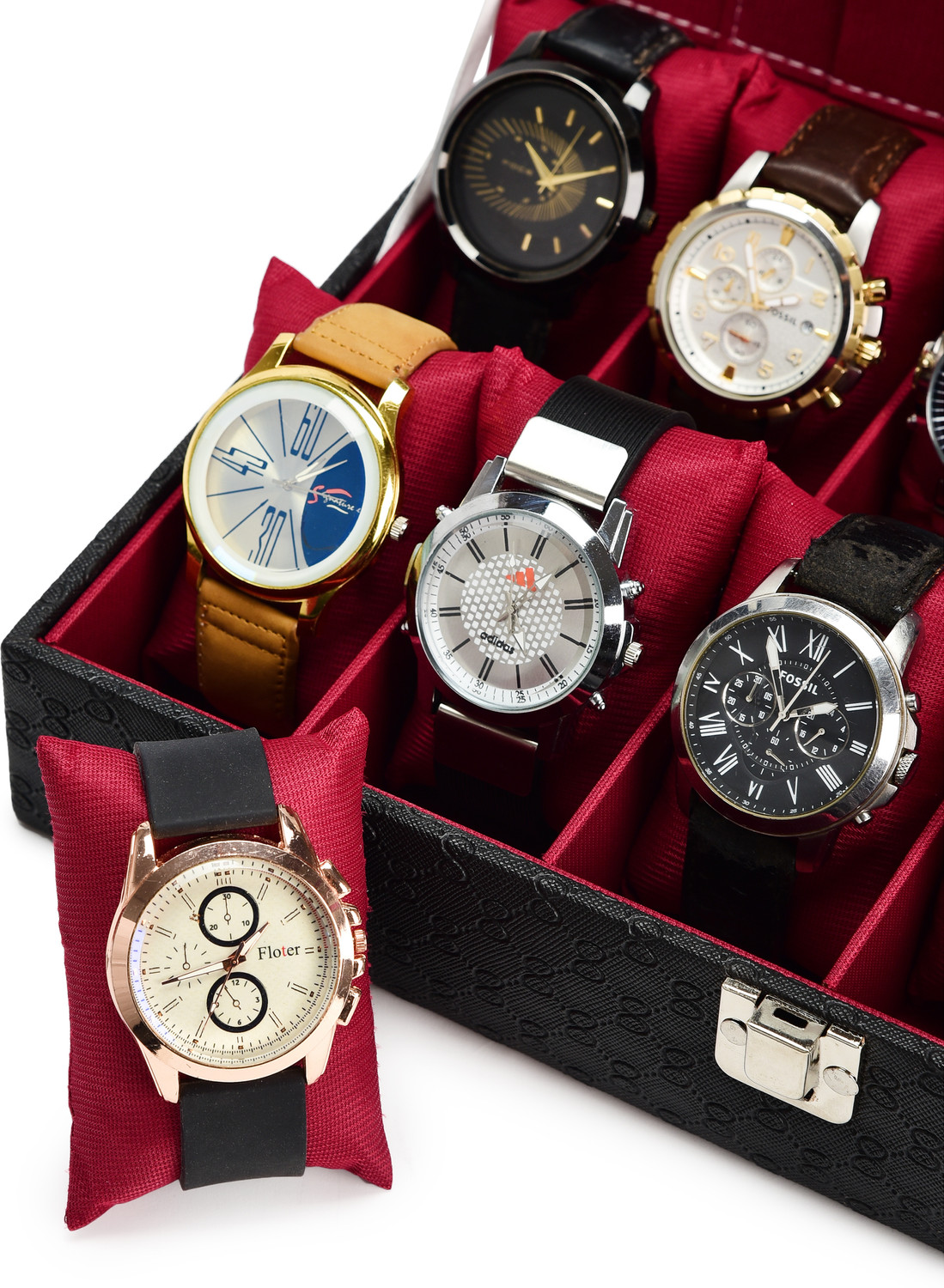 Image of Alika Royal Black Watch Case, Watch Organiser for Men`s and Women`s Watch Box (Black, Red, Holds 12 Watches)