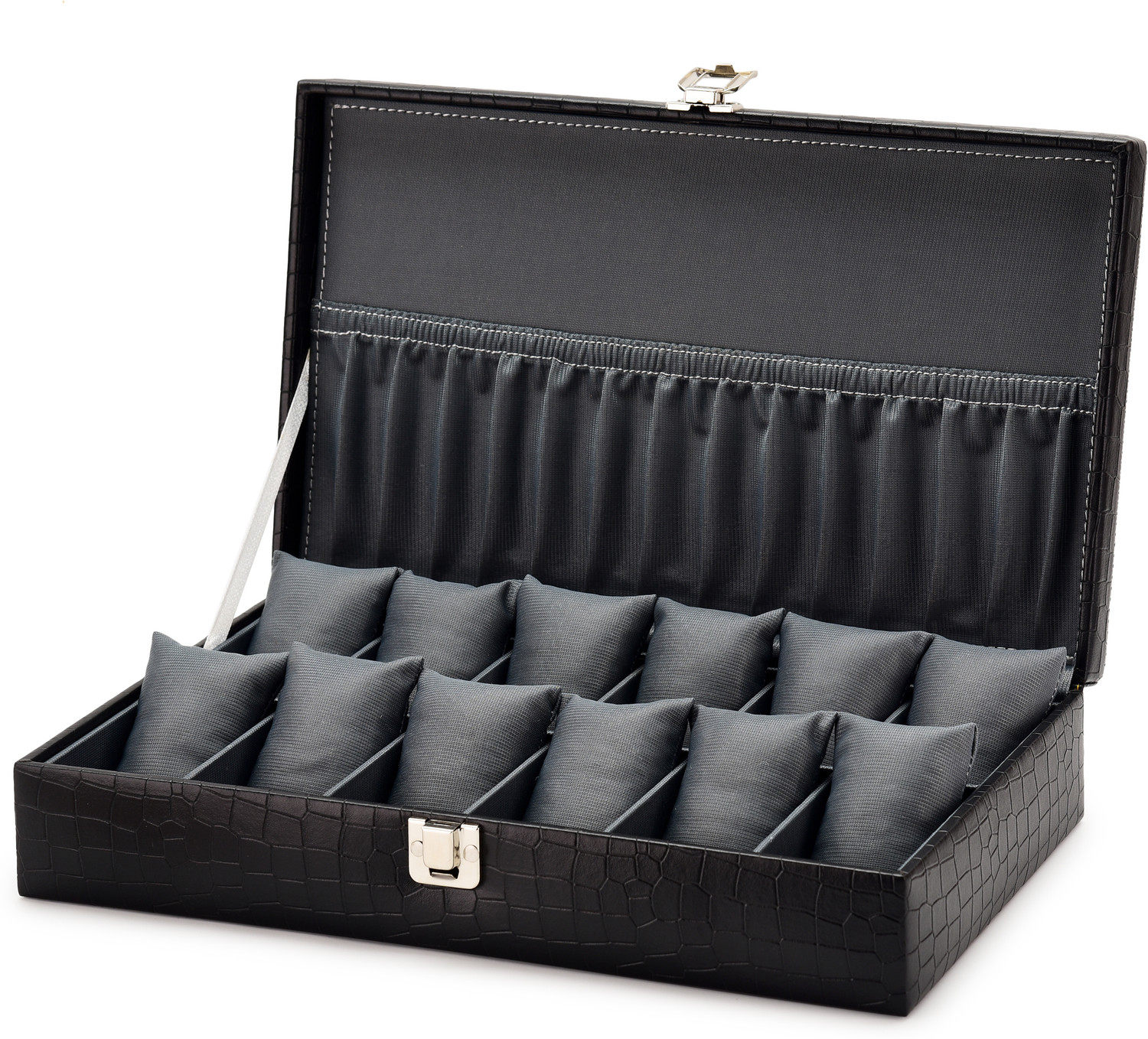 Image of Alika Royal Black Watch Case, Watch Organiser for Men`s and Women`s Watch Box (Black, Red, Holds 12 Watches)