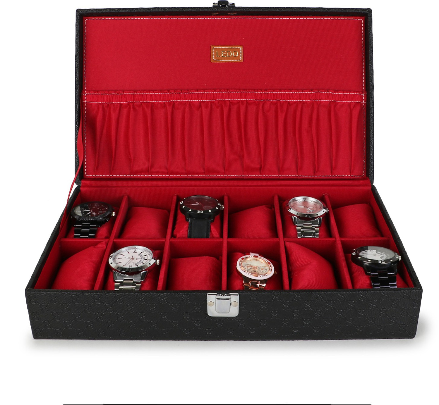 Image of WATCHHUT Men's and Women's Watch Box Holder Organizer Case in Black and gray color in. Watch Box (Black, Holds 10 Watches)