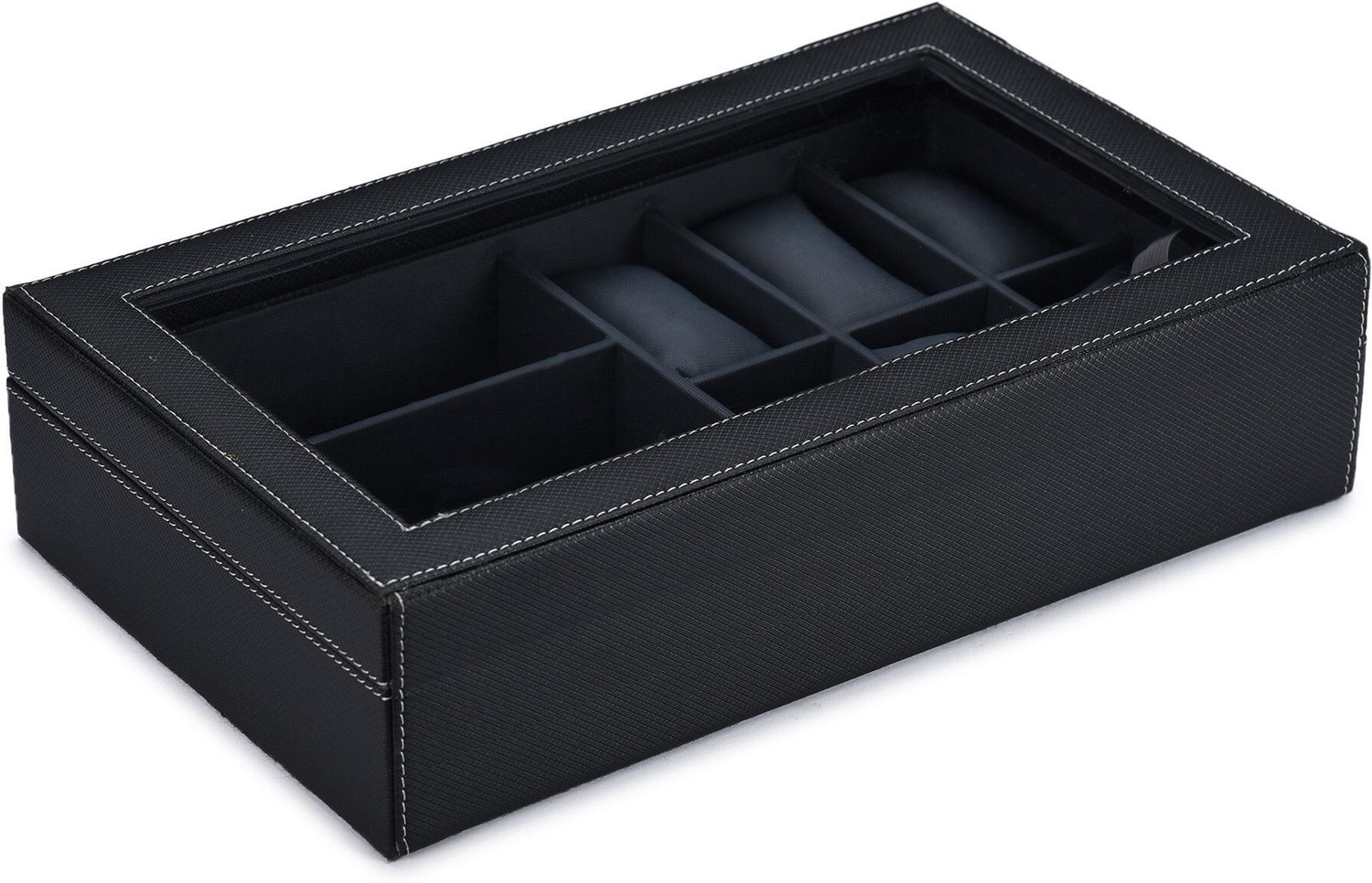 Image of STORESHINE Men's and Women's Watch Box Holder Organizer Case in Black color(6 Compartments) Watch Box (Black, Holds 9 Watches)