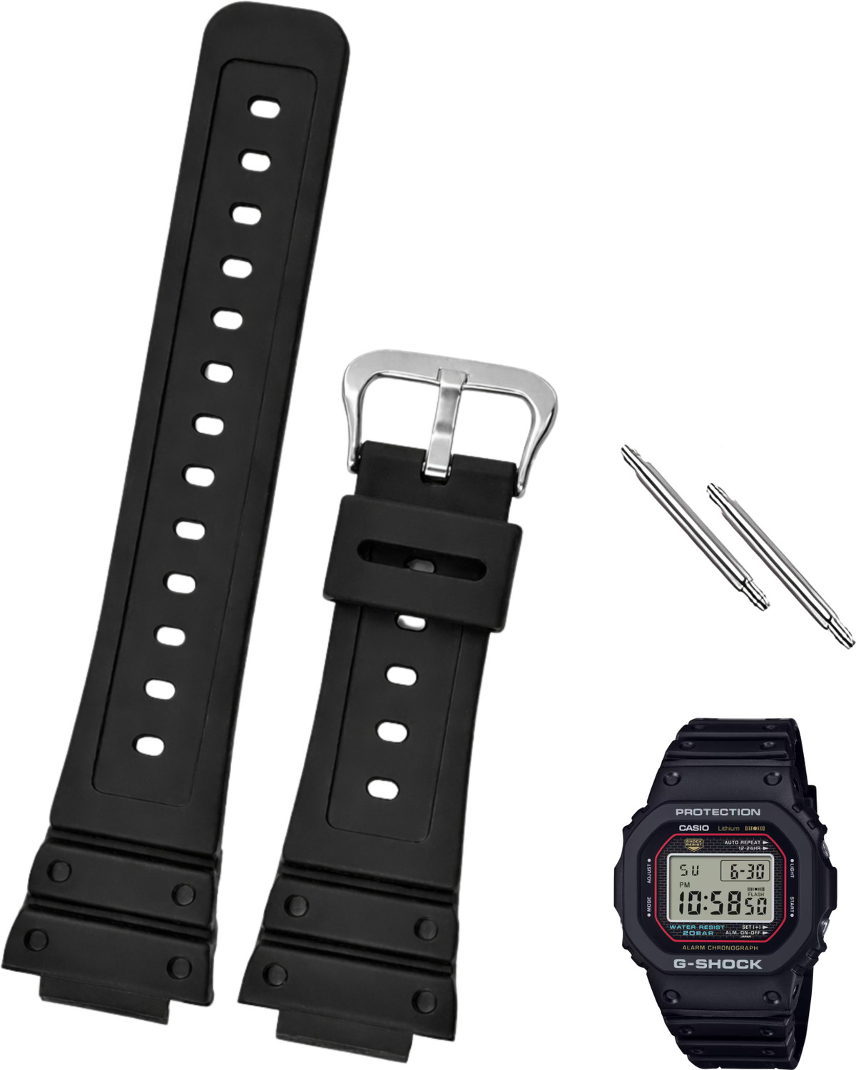 Image of DBLACK [CDS3]CASIO Strap Band for Men's G-SHOCK GD-120, GA-100, GA-110, GA-100C 16 mm Resin Watch Strap (Black)