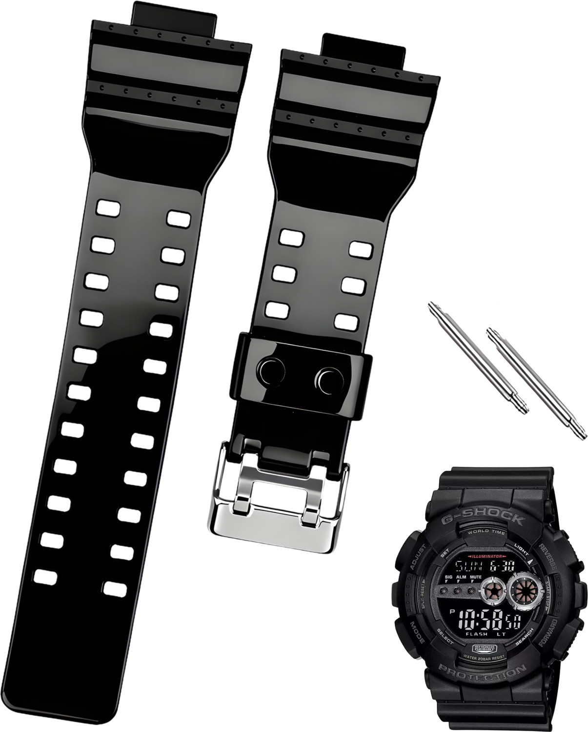 Image of DBLACK [CDS3]CASIO Strap Band for Men's G-SHOCK GD-120, GA-100, GA-110, GA-100C 16 mm Resin Watch Strap (Black)